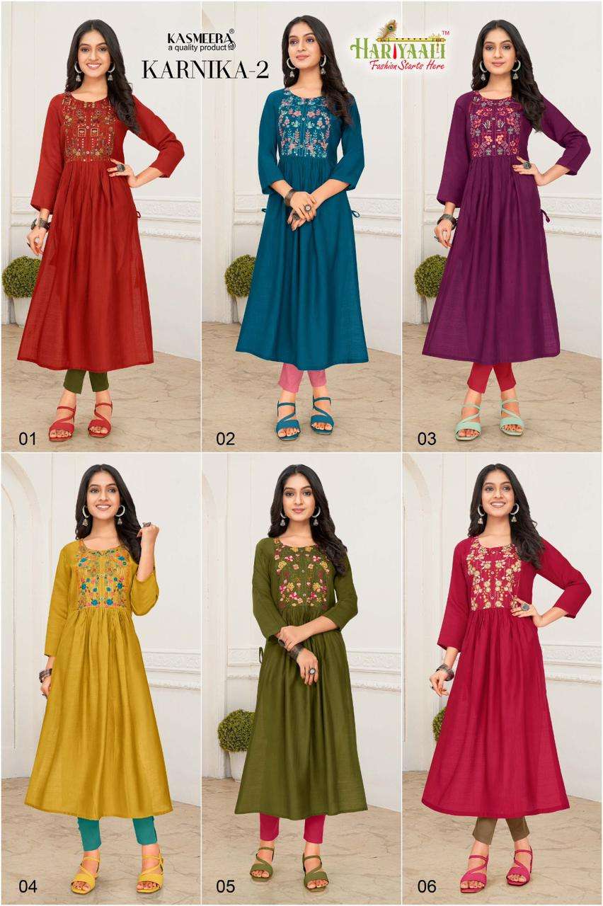 KARNIKA VOL-2 BY HARIYAALI 01 TO 06 SERIES DESIGNER STYLISH FANCY COLORFUL BEAUTIFUL PARTY WEAR & ETHNIC WEAR COLLECTION SILK EMBROIDERED KURTIS AT WHOLESALE PRICE
