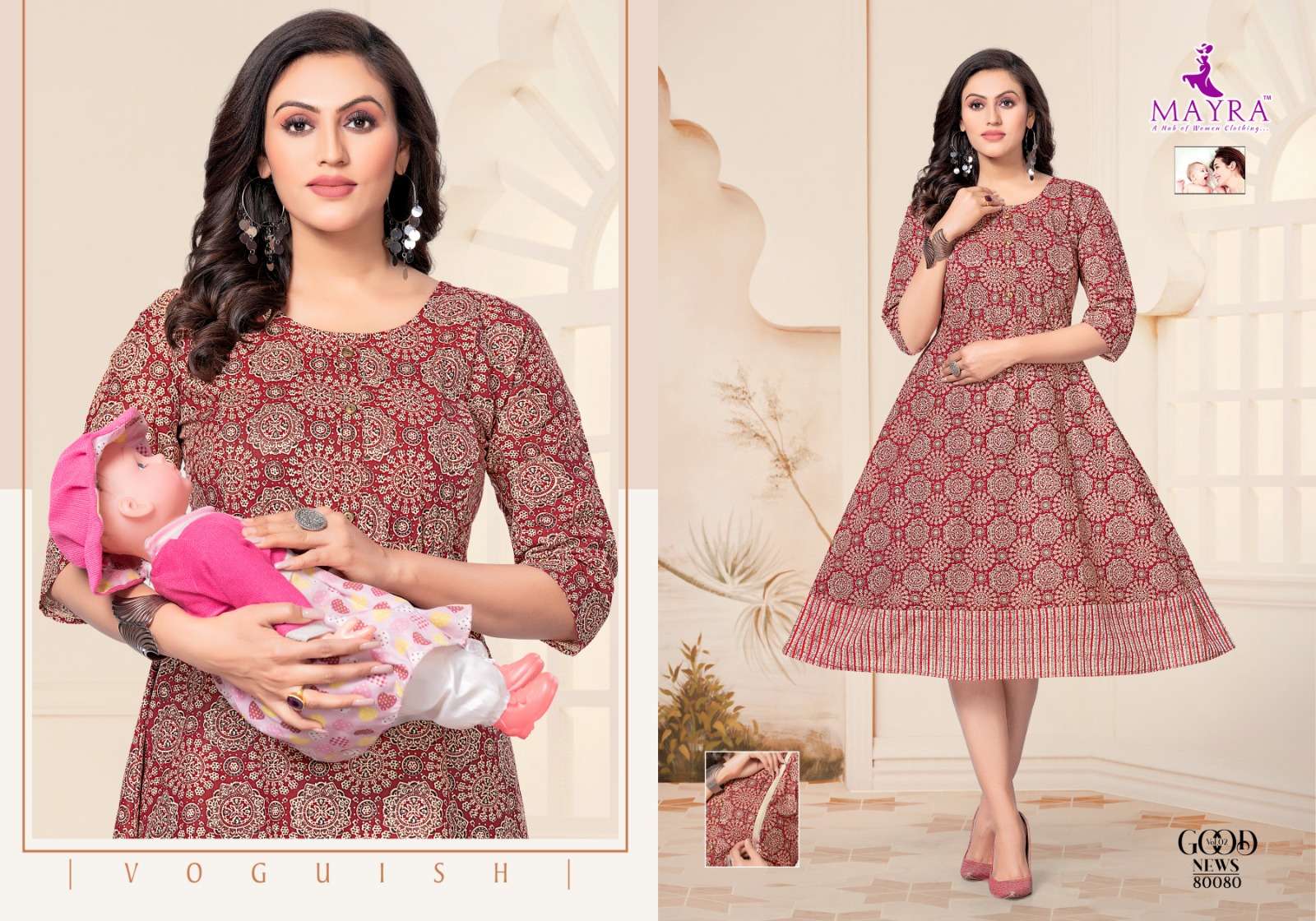 GOOD NEWS VOL-2 BY MAYRA 80079 TO 80086 SERIES DESIGNER STYLISH FANCY COLORFUL BEAUTIFUL PARTY WEAR & ETHNIC WEAR COLLECTION PURE CAMBRIC COTTON KURTIS AT WHOLESALE PRICE