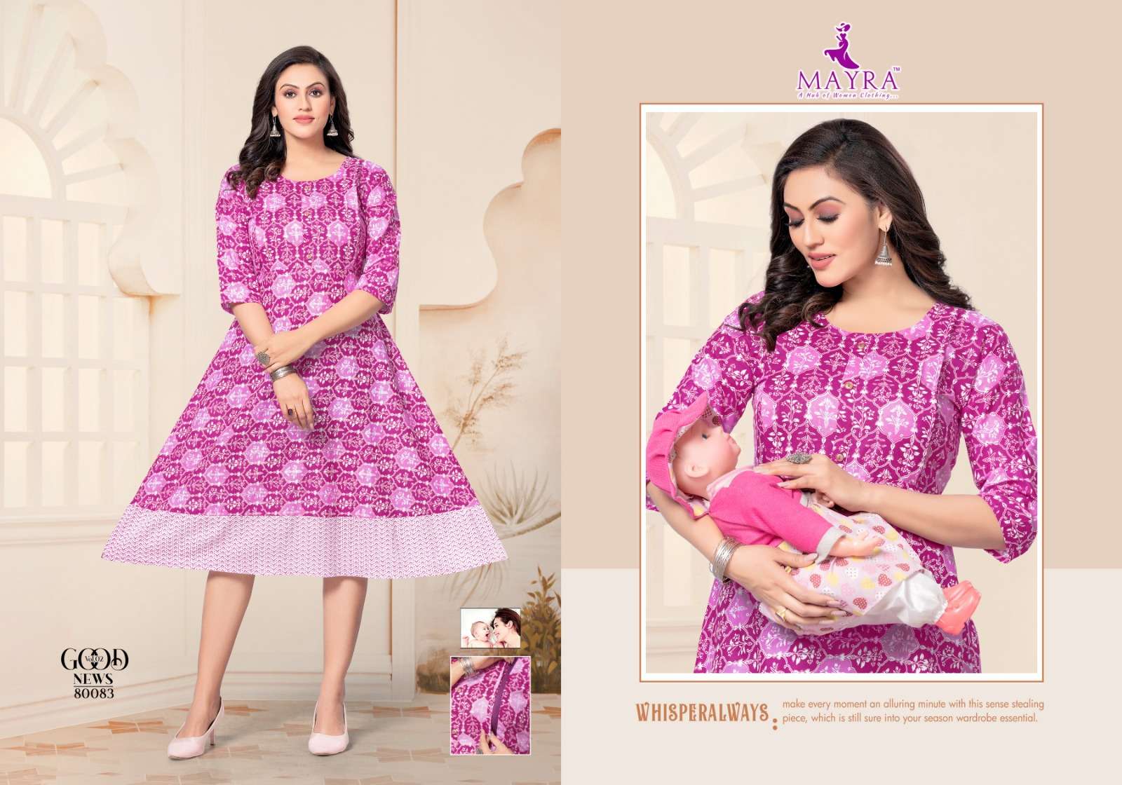 GOOD NEWS VOL-2 BY MAYRA 80079 TO 80086 SERIES DESIGNER STYLISH FANCY COLORFUL BEAUTIFUL PARTY WEAR & ETHNIC WEAR COLLECTION PURE CAMBRIC COTTON KURTIS AT WHOLESALE PRICE