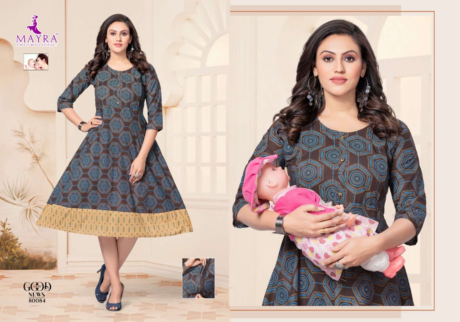 GOOD NEWS VOL-2 BY MAYRA 80079 TO 80086 SERIES DESIGNER STYLISH FANCY COLORFUL BEAUTIFUL PARTY WEAR & ETHNIC WEAR COLLECTION PURE CAMBRIC COTTON KURTIS AT WHOLESALE PRICE