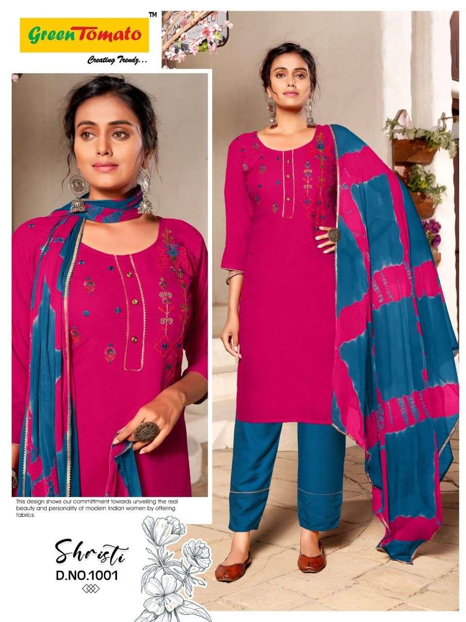 Shristi By Green Tomato 1001 To 1008 Series Beautiful Summer Collection Pakisatni Suits Stylish Fancy Colorful Casual Wear & Ethnic Wear Rayon Embroidery Dresses At Wholesale Price