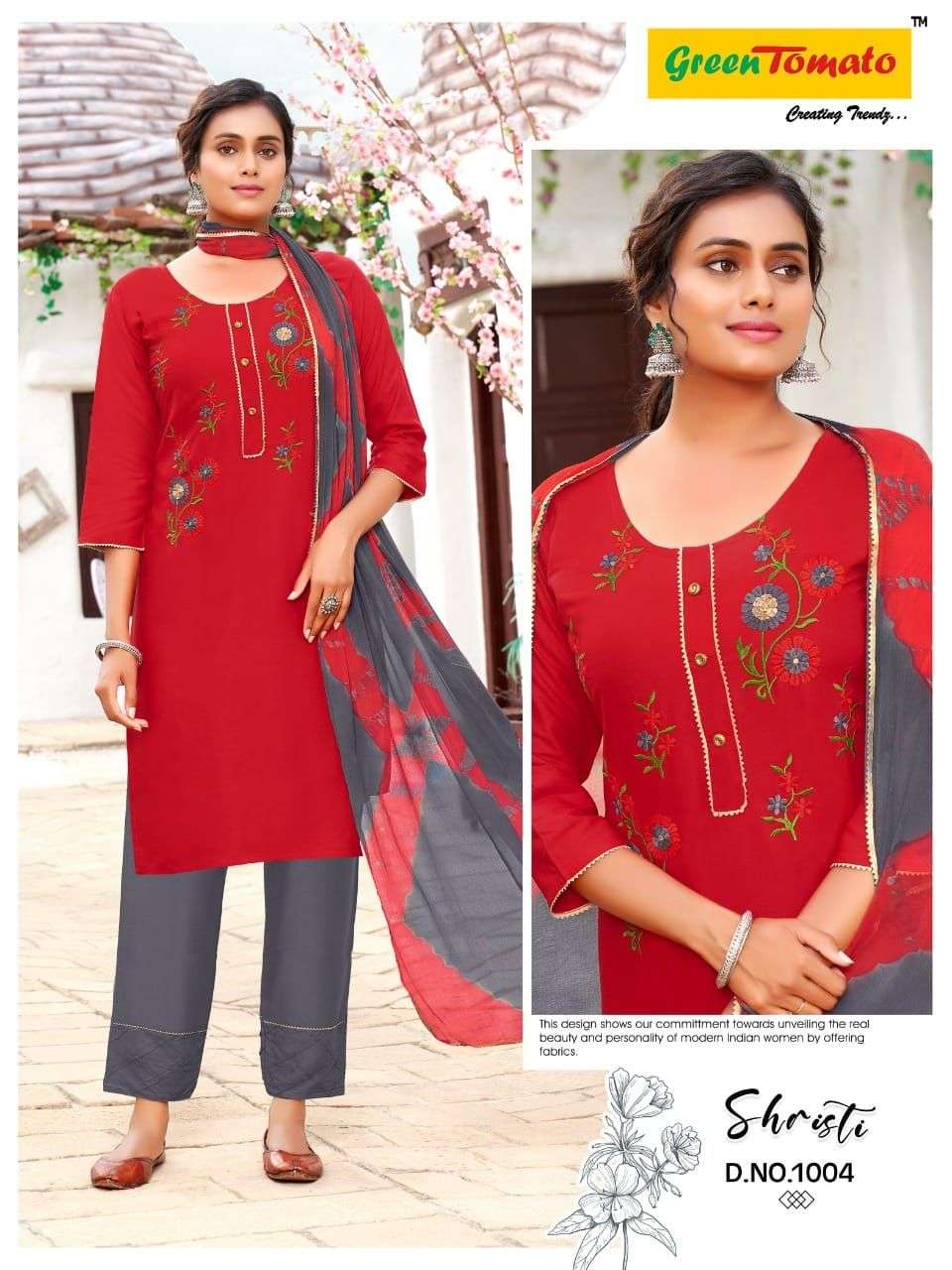Shristi By Green Tomato 1001 To 1008 Series Beautiful Summer Collection Pakisatni Suits Stylish Fancy Colorful Casual Wear & Ethnic Wear Rayon Embroidery Dresses At Wholesale Price