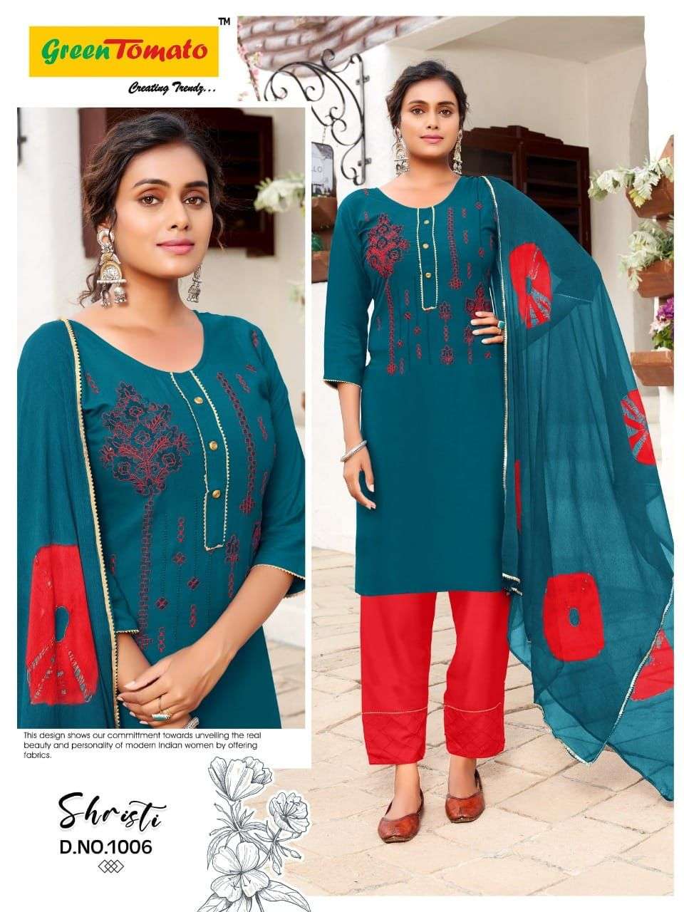 Shristi By Green Tomato 1001 To 1008 Series Beautiful Summer Collection Pakisatni Suits Stylish Fancy Colorful Casual Wear & Ethnic Wear Rayon Embroidery Dresses At Wholesale Price