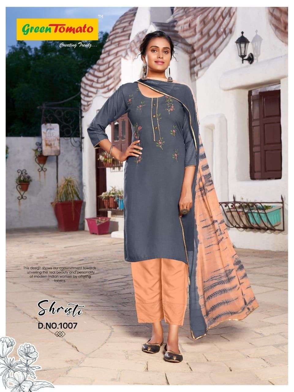 Shristi By Green Tomato 1001 To 1008 Series Beautiful Summer Collection Pakisatni Suits Stylish Fancy Colorful Casual Wear & Ethnic Wear Rayon Embroidery Dresses At Wholesale Price