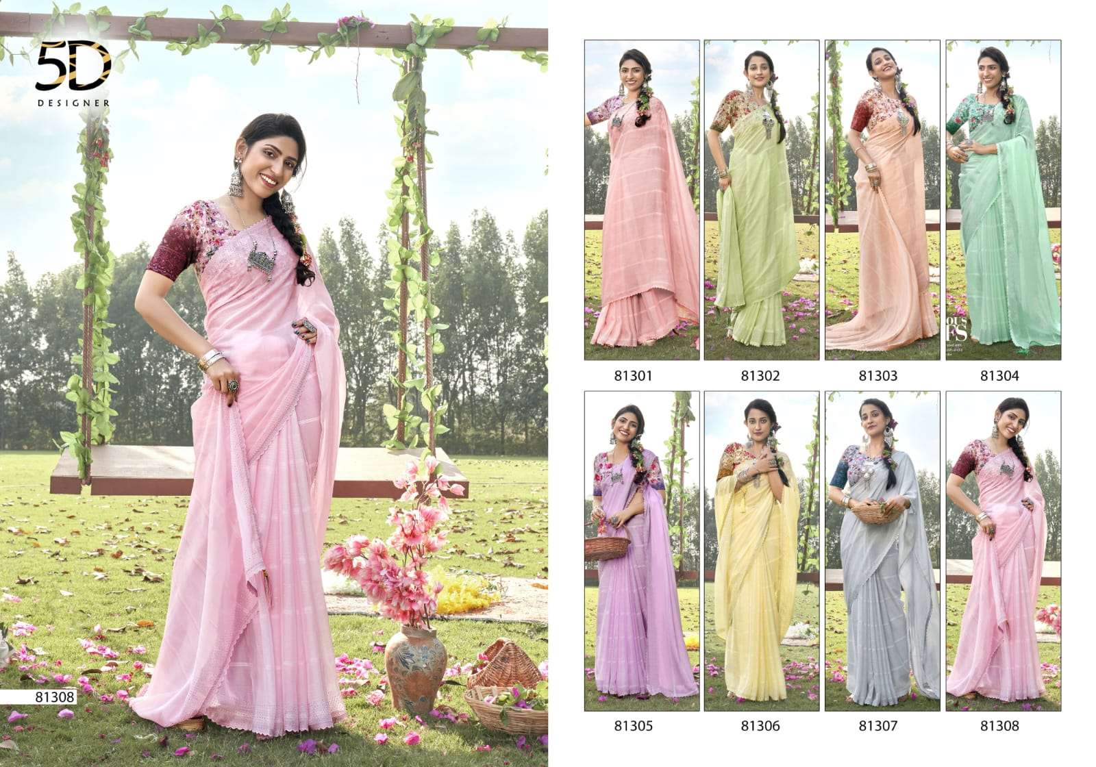 MATWALI BY 5D DESIGNER 80301 TO 80308 SERIES INDIAN TRADITIONAL WEAR COLLECTION BEAUTIFUL STYLISH FANCY COLORFUL PARTY WEAR & OCCASIONAL WEAR FANCY SAREES AT WHOLESALE PRICE