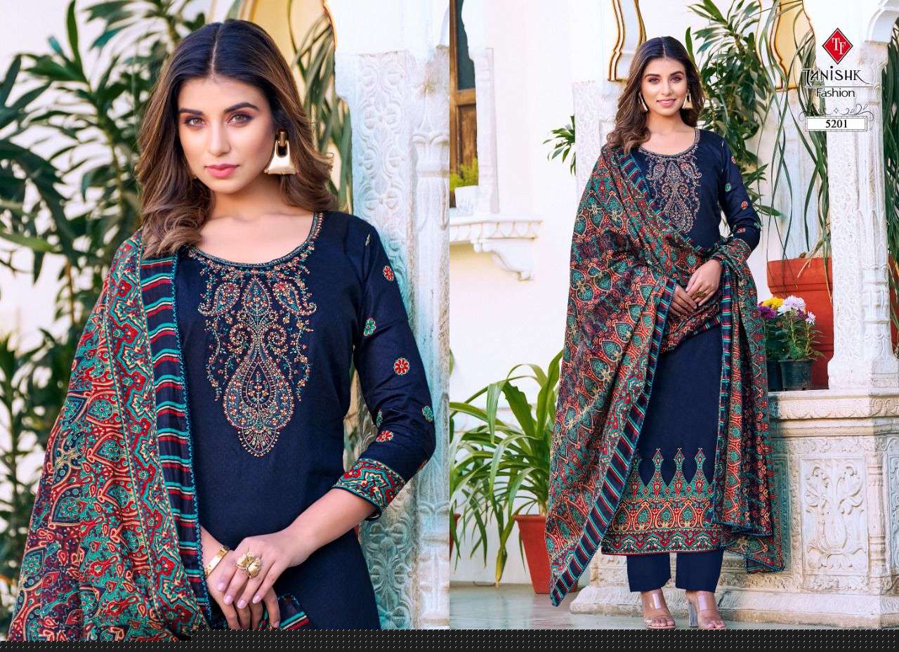 MEHRAAZ VOL-2 BY TANISHK FASHION 5201 TO 5208 SERIES BEAUTIFUL SUITS STYLISH COLORFUL FANCY CASUAL WEAR & ETHNIC WEAR PURE JAM PRINT EMBROIDERED DRESSES AT WHOLESALE PRICE