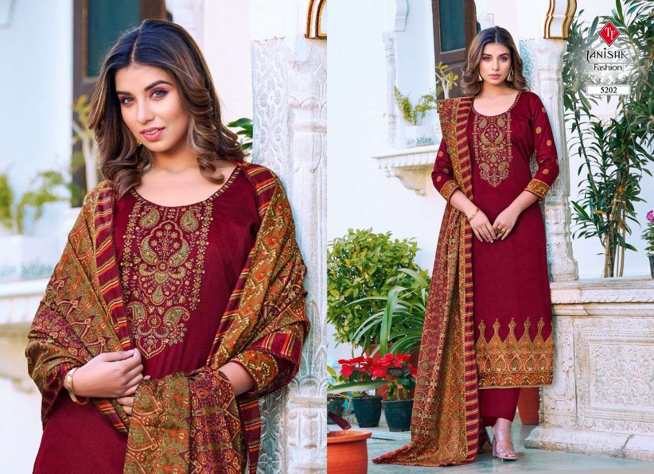 MEHRAAZ VOL-2 BY TANISHK FASHION 5201 TO 5208 SERIES BEAUTIFUL SUITS STYLISH COLORFUL FANCY CASUAL WEAR & ETHNIC WEAR PURE JAM PRINT EMBROIDERED DRESSES AT WHOLESALE PRICE