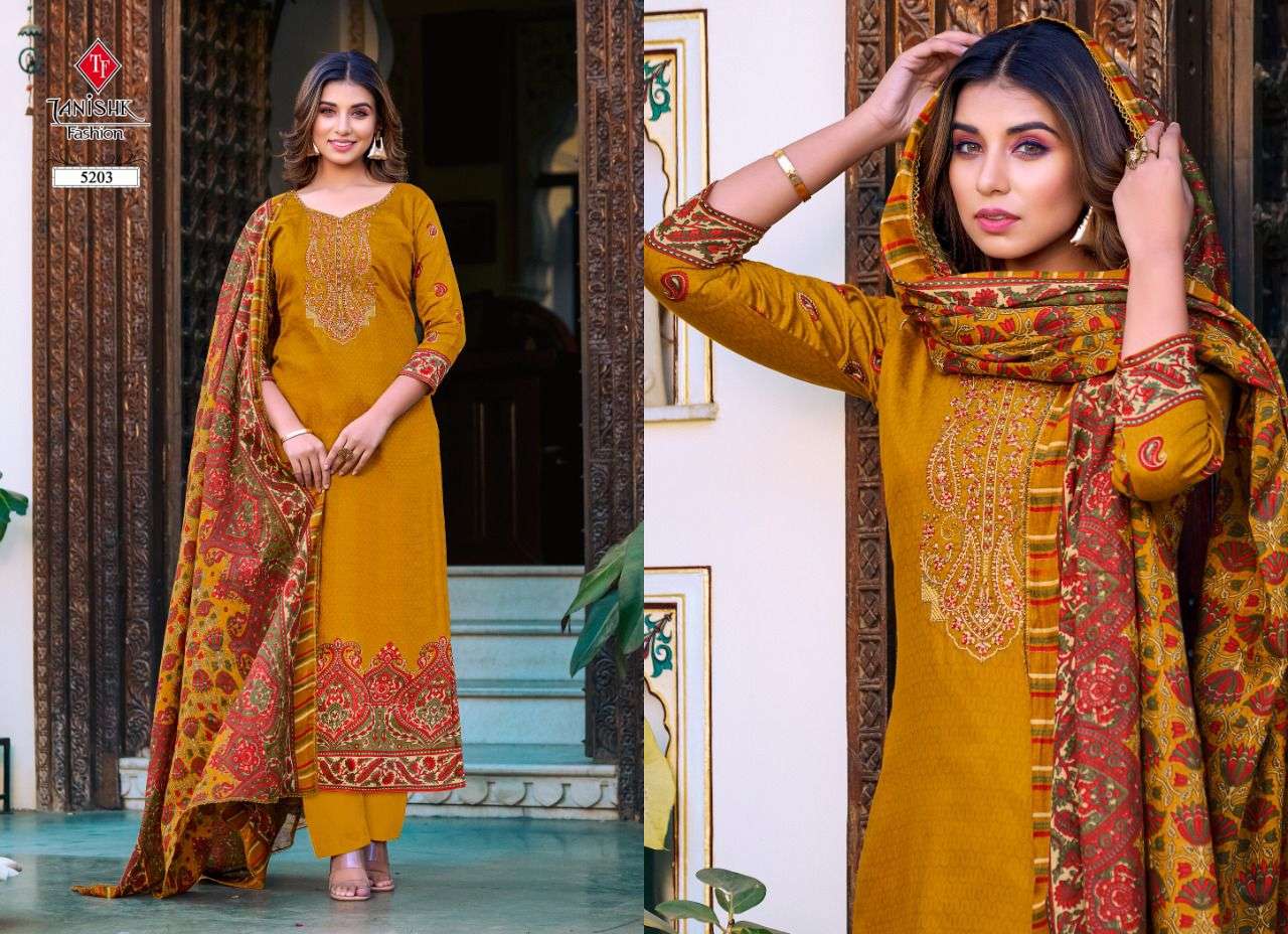 MEHRAAZ VOL-2 BY TANISHK FASHION 5201 TO 5208 SERIES BEAUTIFUL SUITS STYLISH COLORFUL FANCY CASUAL WEAR & ETHNIC WEAR PURE JAM PRINT EMBROIDERED DRESSES AT WHOLESALE PRICE