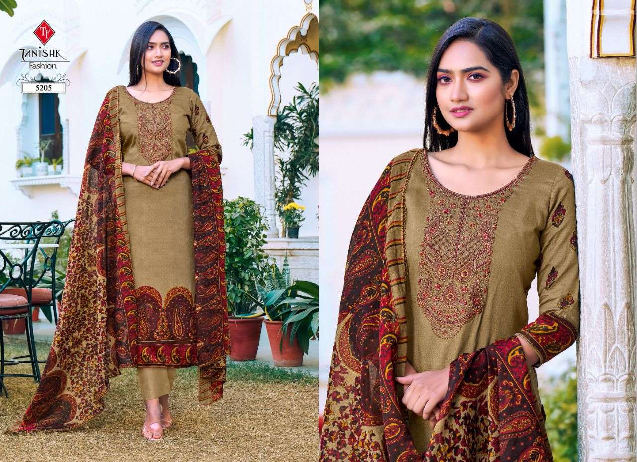 MEHRAAZ VOL-2 BY TANISHK FASHION 5201 TO 5208 SERIES BEAUTIFUL SUITS STYLISH COLORFUL FANCY CASUAL WEAR & ETHNIC WEAR PURE JAM PRINT EMBROIDERED DRESSES AT WHOLESALE PRICE