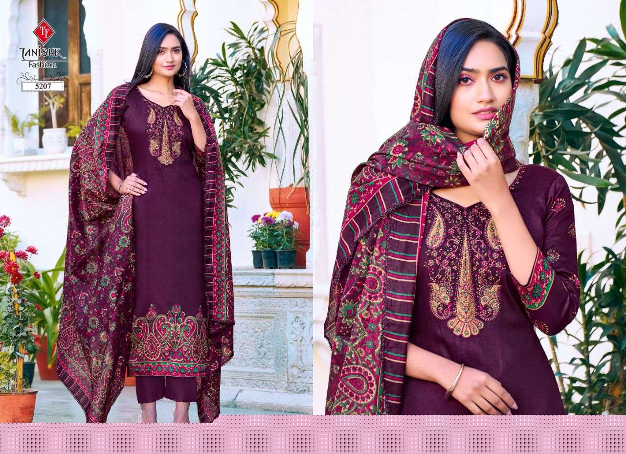 MEHRAAZ VOL-2 BY TANISHK FASHION 5201 TO 5208 SERIES BEAUTIFUL SUITS STYLISH COLORFUL FANCY CASUAL WEAR & ETHNIC WEAR PURE JAM PRINT EMBROIDERED DRESSES AT WHOLESALE PRICE
