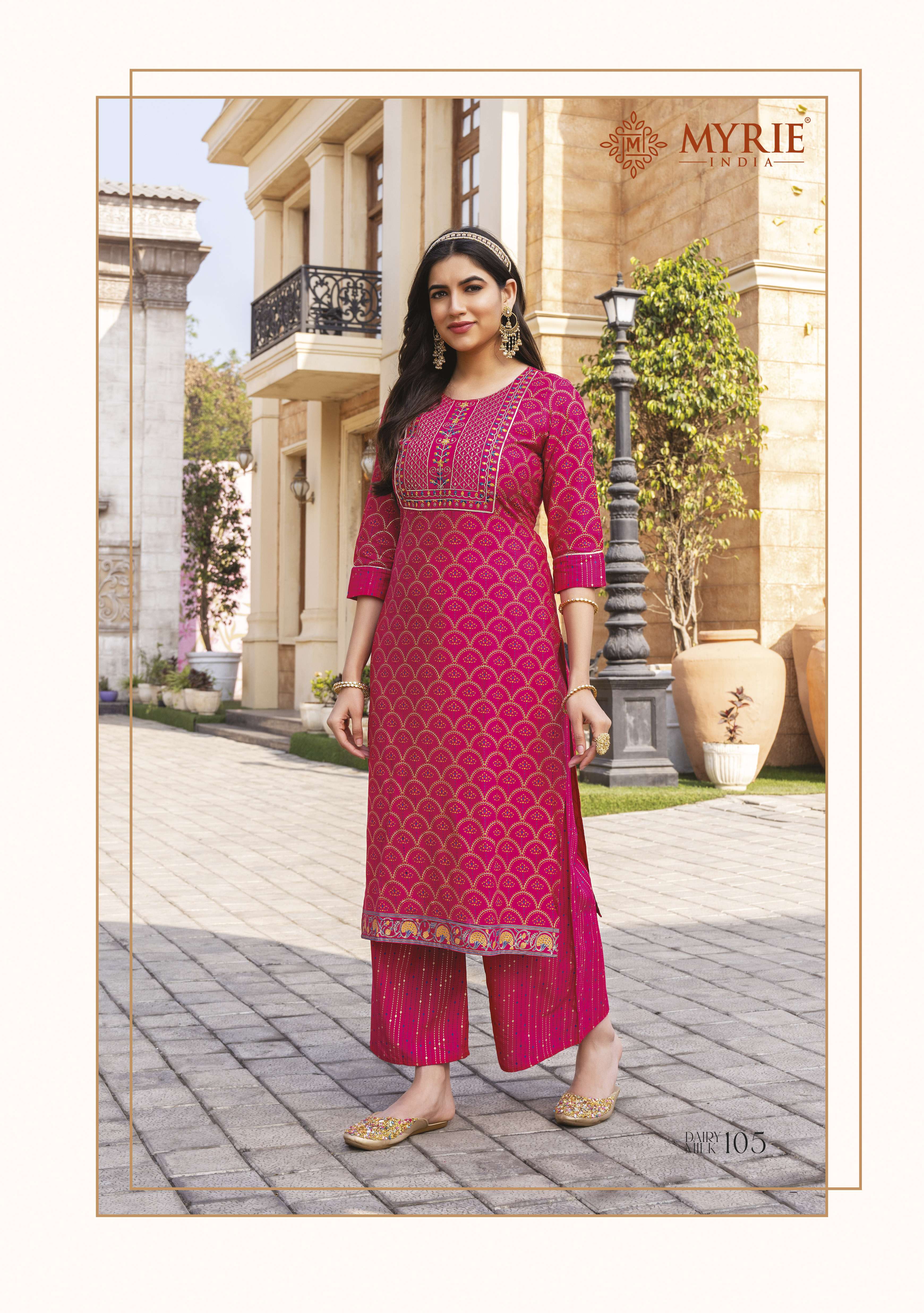 DAIRY MILK BY MYRIE 101 TO 108 SERIES DESIGNER STYLISH FANCY COLORFUL BEAUTIFUL PARTY WEAR & ETHNIC WEAR COLLECTION RAYON PRINT KURTIS WITH BOTTOM AT WHOLESALE PRICE