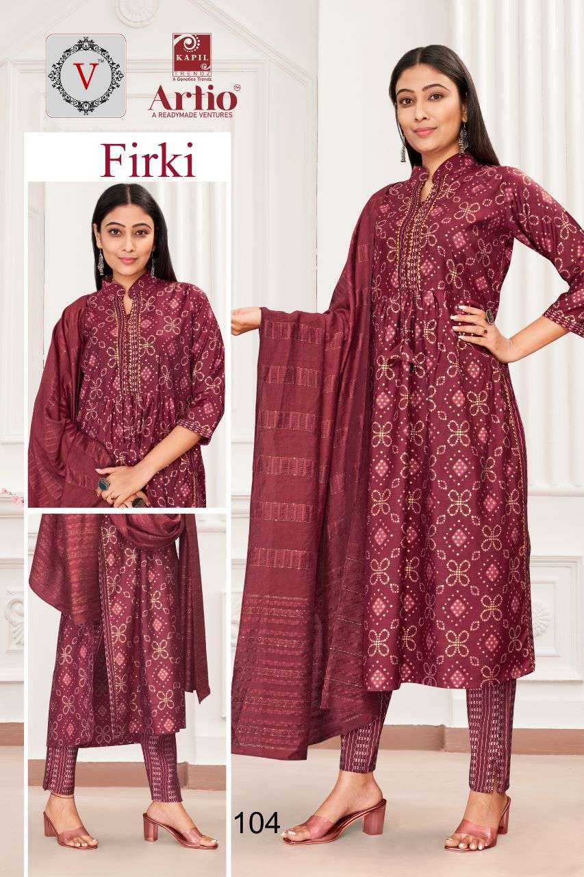 FIRKI BY ARTIO 101 TO 111 SERIES DESIGNER SUITS BEAUTIFUL FANCY COLORFUL STYLISH PARTY WEAR & OCCASIONAL WEAR MODAL PRINT DRESSES AT WHOLESALE PRICE