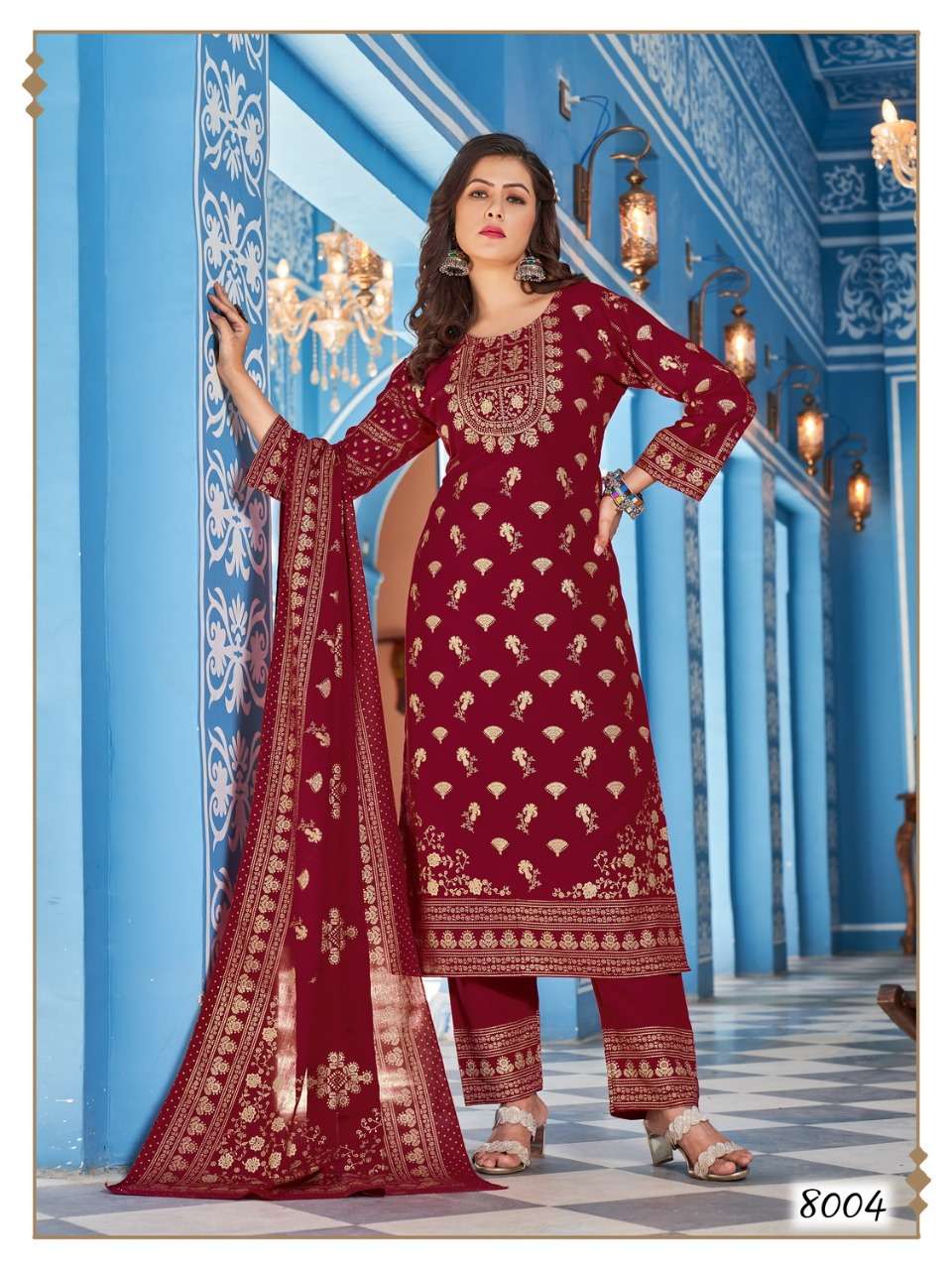 NYKAA VOL-8 BY BANWERY FASHION 8001 TO 8006 SERIES BEAUTIFUL STYLISH SUITS FANCY COLORFUL CASUAL WEAR & ETHNIC WEAR & READY TO WEAR RAYON FOIL DRESSES AT WHOLESALE PRICE