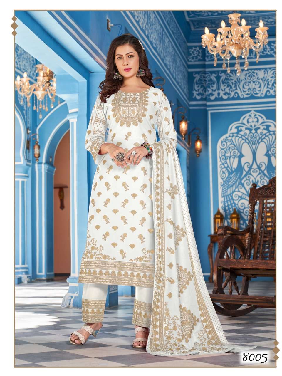 NYKAA VOL-8 BY BANWERY FASHION 8001 TO 8006 SERIES BEAUTIFUL STYLISH SUITS FANCY COLORFUL CASUAL WEAR & ETHNIC WEAR & READY TO WEAR RAYON FOIL DRESSES AT WHOLESALE PRICE