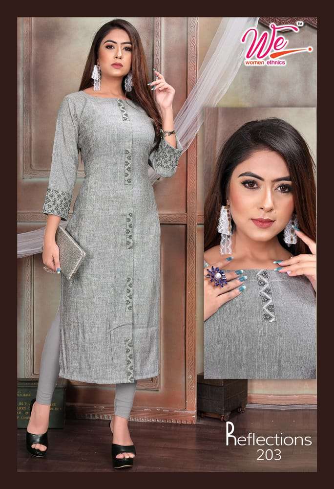 REFLECTIONS BY WOMEN ETHNIC 201 TO 208 SERIES BEAUTIFUL STYLISH FANCY COLORFUL CASUAL WEAR & ETHNIC WEAR RAYON PASHMINA KURTIS AT WHOLESALE PRICE