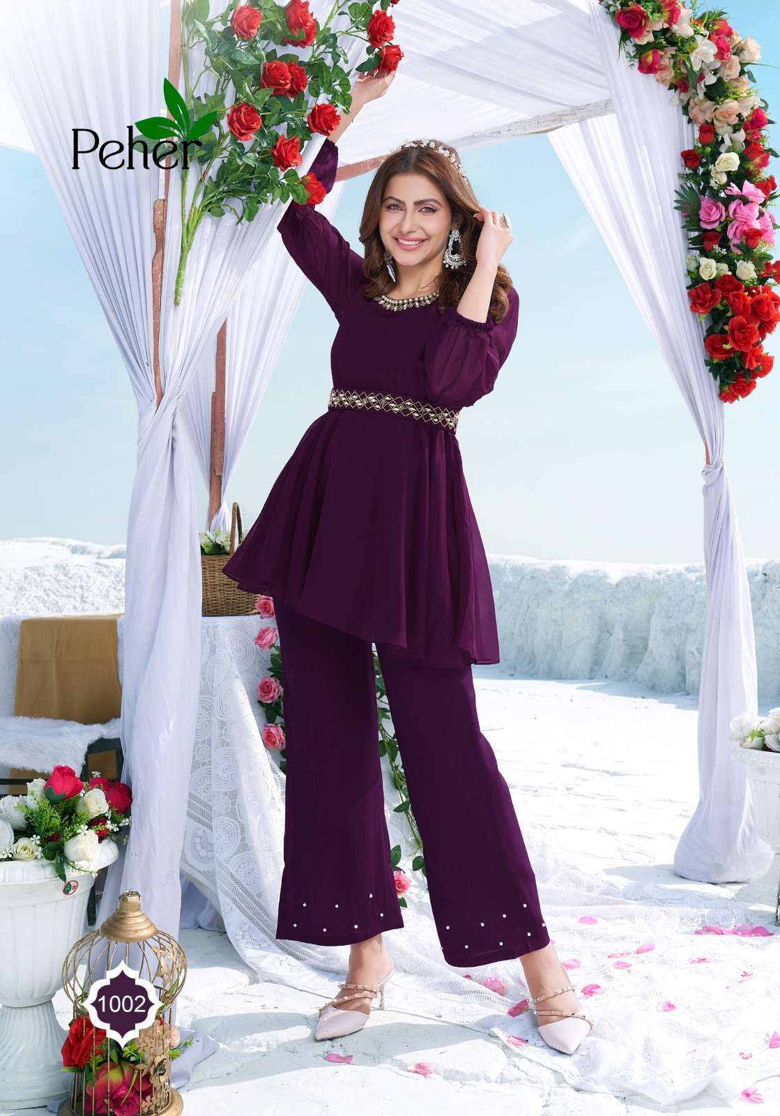 BEBO BY PEHER 1001 TO 1006 SERIES DESIGNER STYLISH FANCY COLORFUL BEAUTIFUL PARTY WEAR & ETHNIC WEAR COLLECTION VISCOSE ORGANZA TOPS WITH BOTTOM AT WHOLESALE PRICE