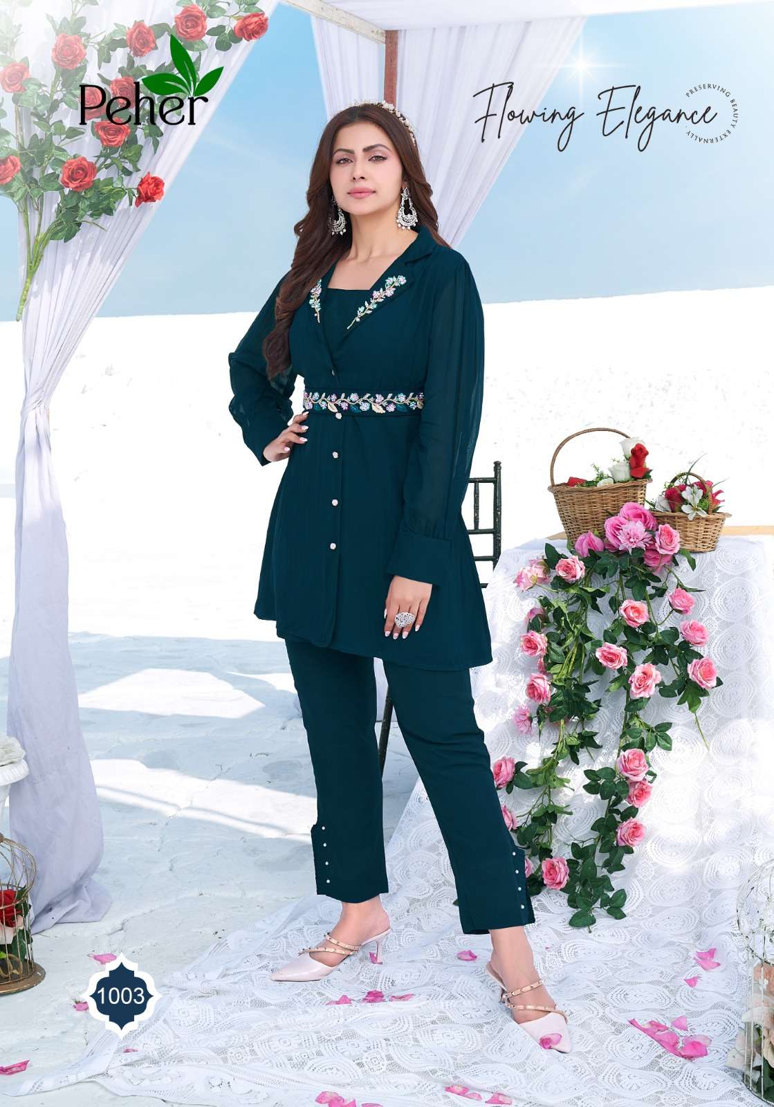BEBO BY PEHER 1001 TO 1006 SERIES DESIGNER STYLISH FANCY COLORFUL BEAUTIFUL PARTY WEAR & ETHNIC WEAR COLLECTION VISCOSE ORGANZA TOPS WITH BOTTOM AT WHOLESALE PRICE