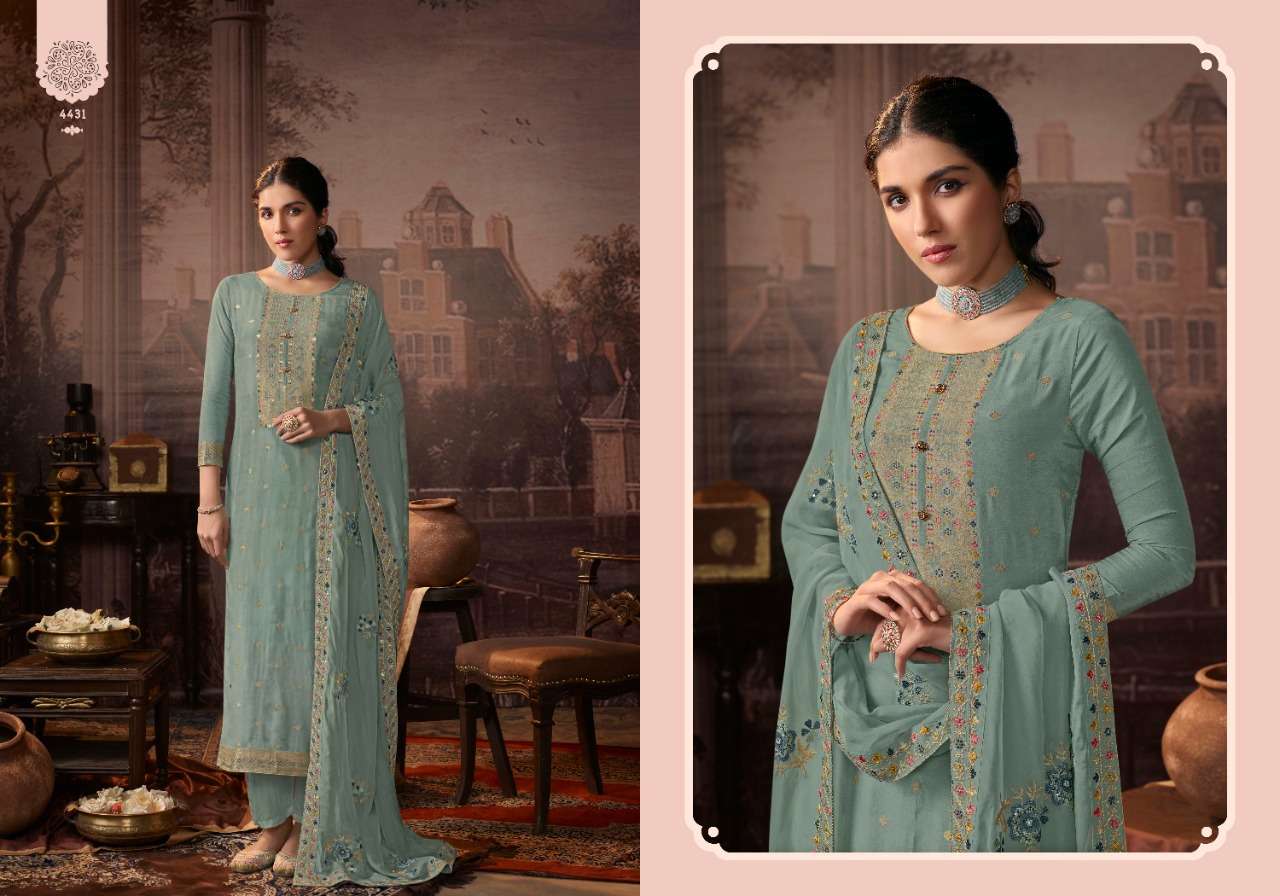 FALAK BY CHARMY 4431 TO 4436 SERIES BEAUTIFUL STYLISH SUITS FANCY COLORFUL CASUAL WEAR & ETHNIC WEAR & READY TO WEAR SILK JACQUARD DRESSES AT WHOLESALE PRICE