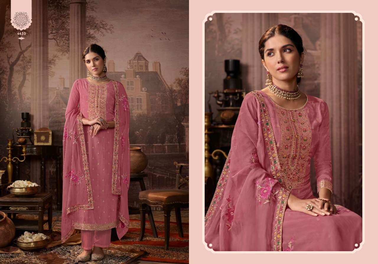 FALAK BY CHARMY 4431 TO 4436 SERIES BEAUTIFUL STYLISH SUITS FANCY COLORFUL CASUAL WEAR & ETHNIC WEAR & READY TO WEAR SILK JACQUARD DRESSES AT WHOLESALE PRICE