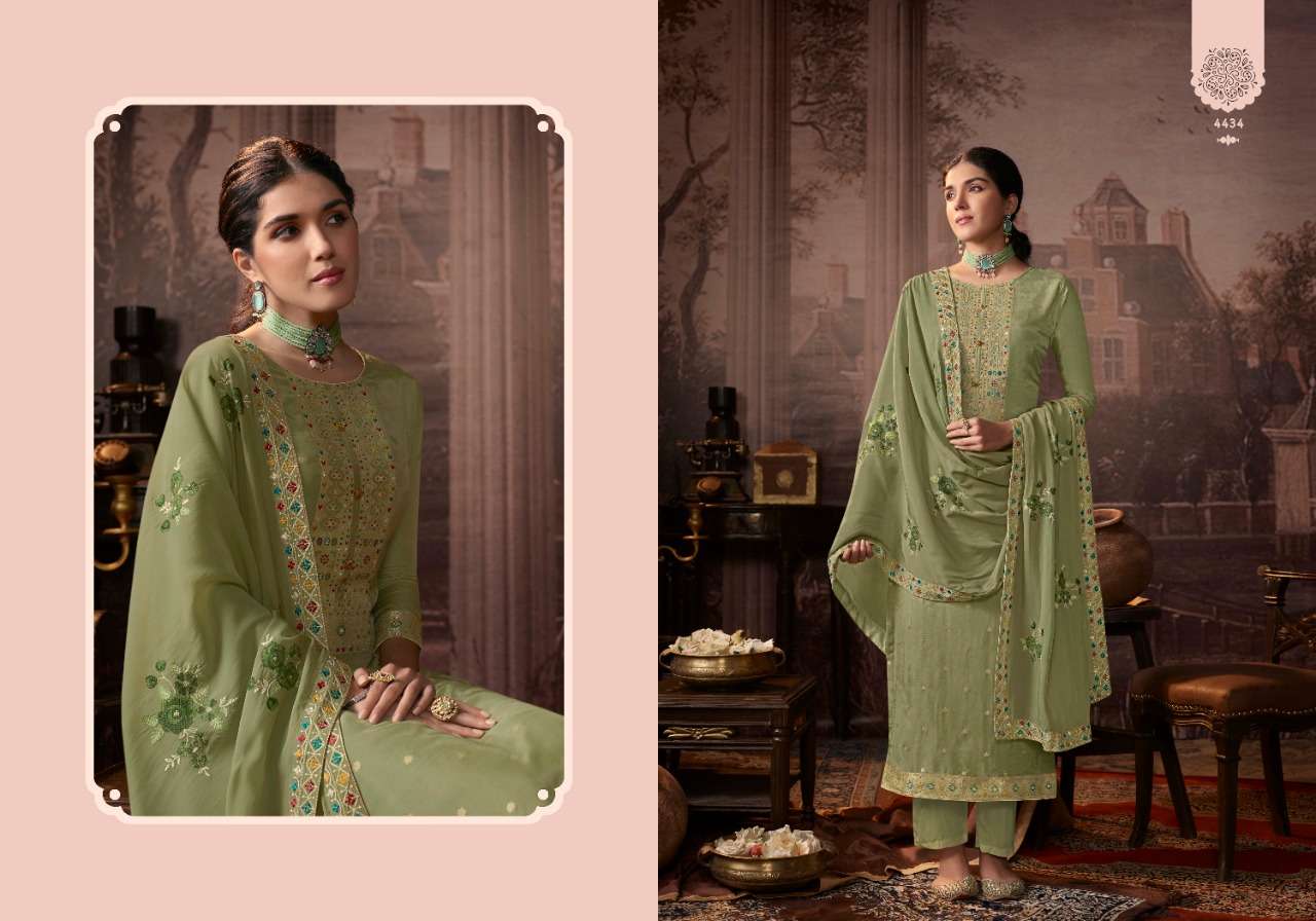FALAK BY CHARMY 4431 TO 4436 SERIES BEAUTIFUL STYLISH SUITS FANCY COLORFUL CASUAL WEAR & ETHNIC WEAR & READY TO WEAR SILK JACQUARD DRESSES AT WHOLESALE PRICE