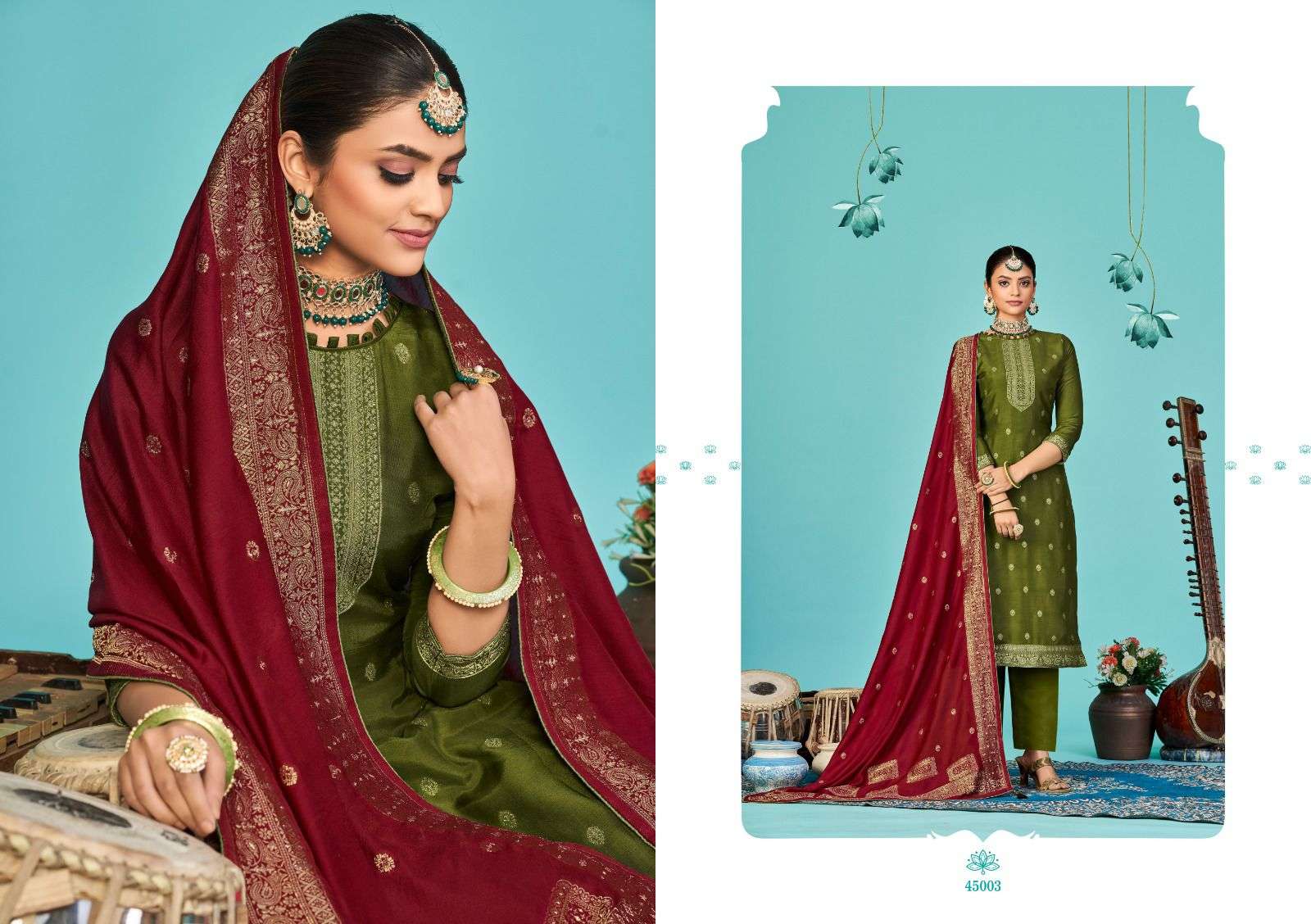 ZULFAT VOL-2 BY NISHANT FASHION 45001 TO 45006 SERIES BEAUTIFUL STYLISH SUITS FANCY COLORFUL CASUAL WEAR & ETHNIC WEAR & READY TO WEAR PURE MUSLIN SILK DRESSES AT WHOLESALE PRICE