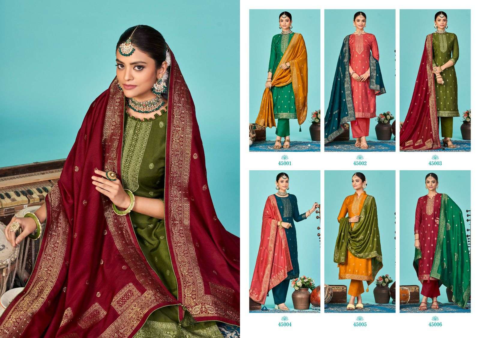 ZULFAT VOL-2 BY NISHANT FASHION 45001 TO 45006 SERIES BEAUTIFUL STYLISH SUITS FANCY COLORFUL CASUAL WEAR & ETHNIC WEAR & READY TO WEAR PURE MUSLIN SILK DRESSES AT WHOLESALE PRICE