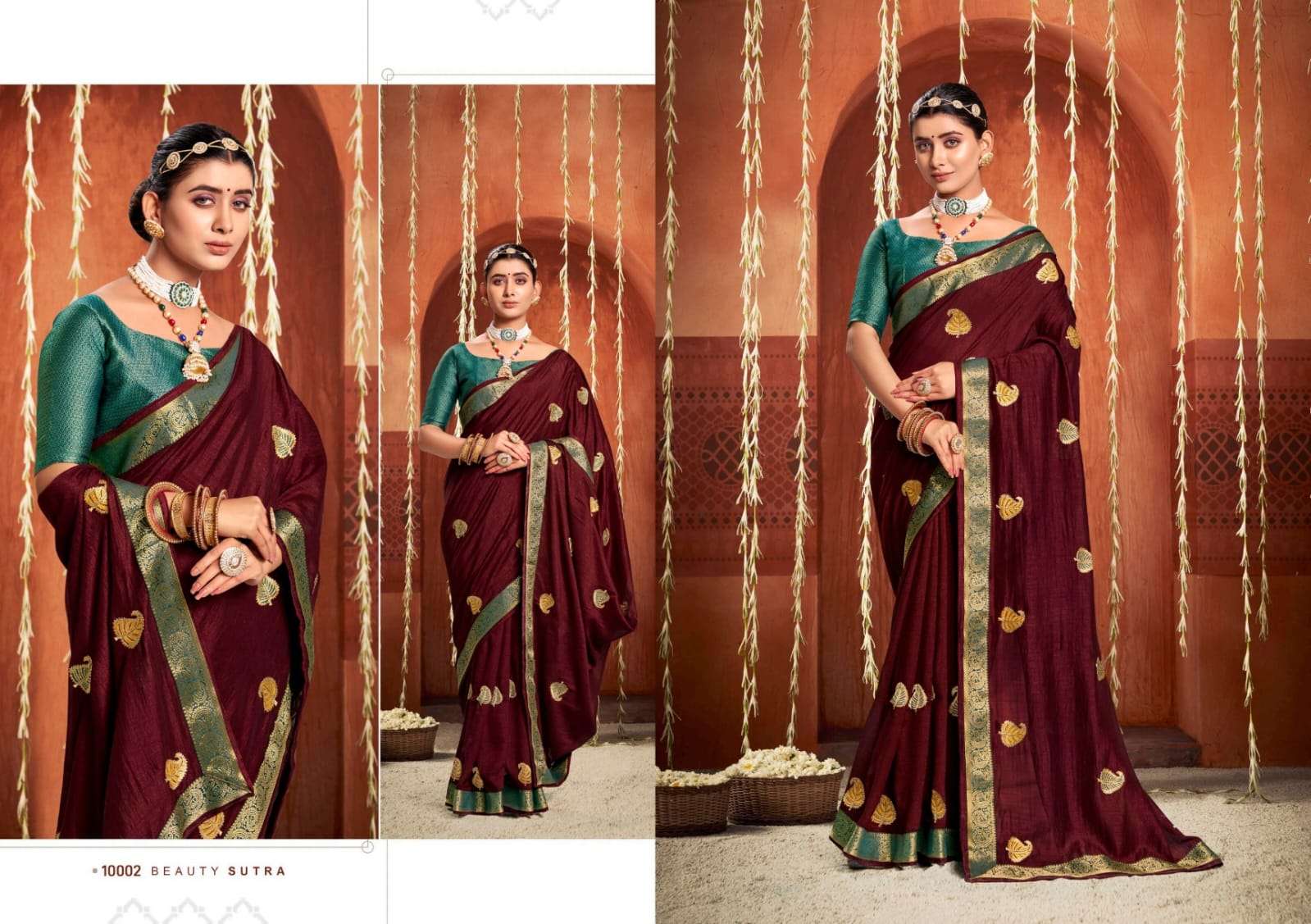 Baanvi By Right Women 10001 To 10008 Series Indian Traditional Wear Collection Beautiful Stylish Fancy Colorful Party Wear & Occasional Wear Vichitra Sarees At Wholesale Price