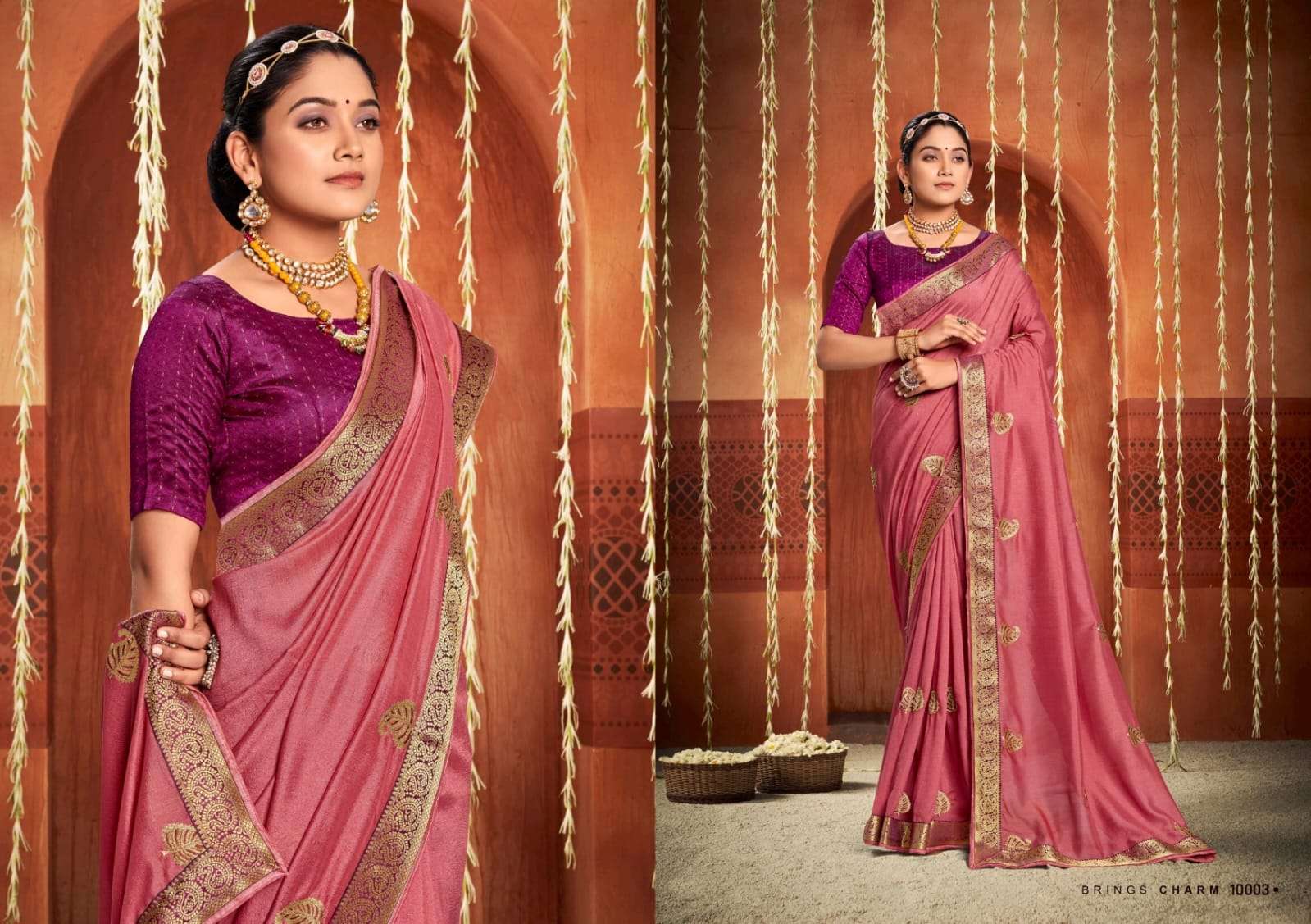 Baanvi By Right Women 10001 To 10008 Series Indian Traditional Wear Collection Beautiful Stylish Fancy Colorful Party Wear & Occasional Wear Vichitra Sarees At Wholesale Price