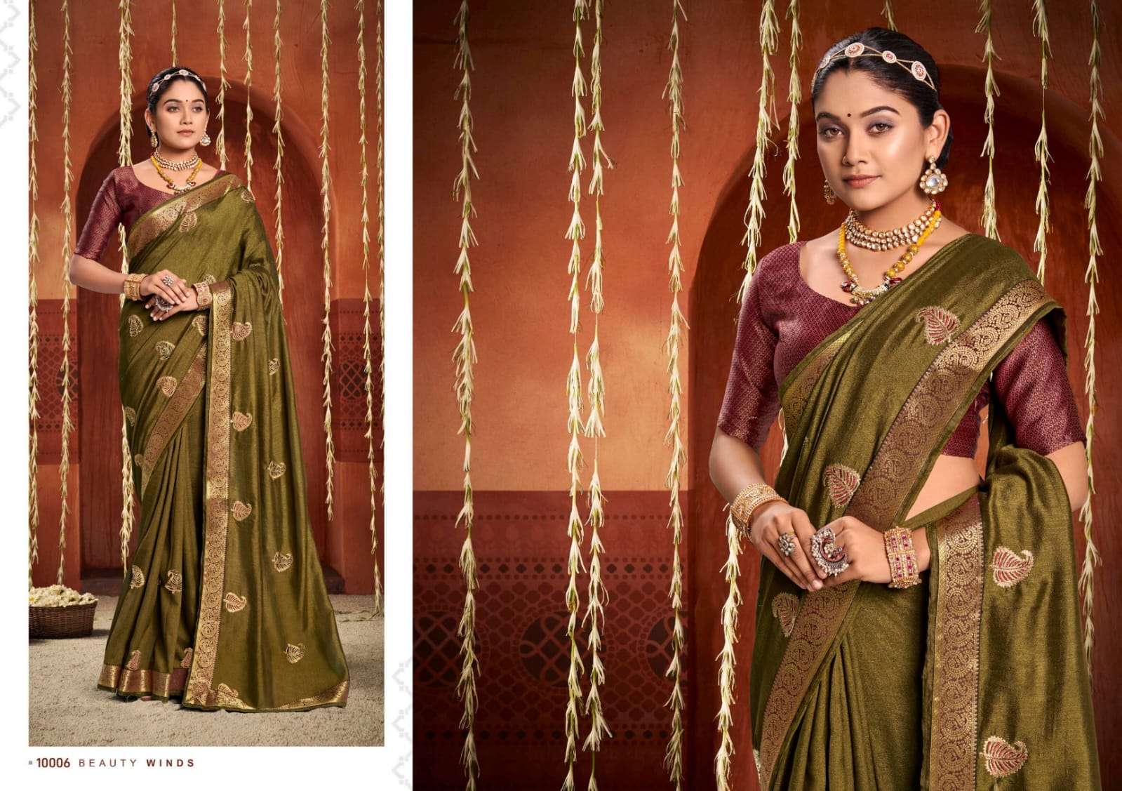 Baanvi By Right Women 10001 To 10008 Series Indian Traditional Wear Collection Beautiful Stylish Fancy Colorful Party Wear & Occasional Wear Vichitra Sarees At Wholesale Price