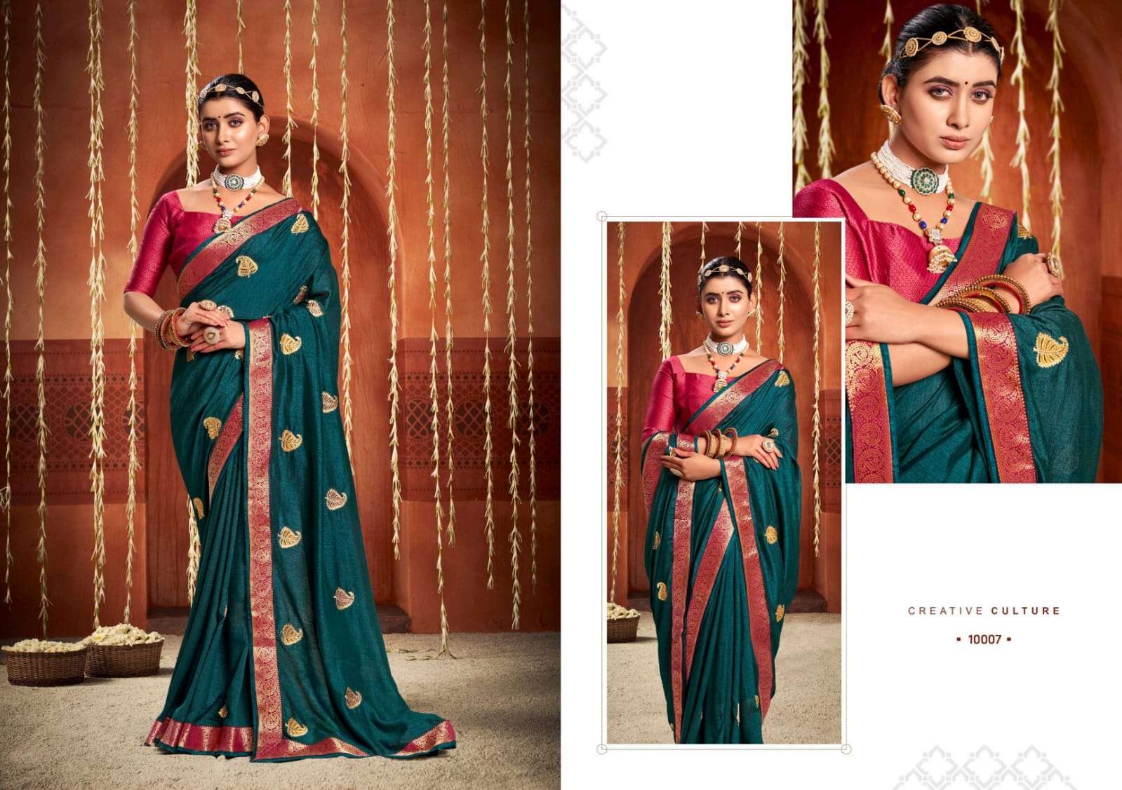 Baanvi By Right Women 10001 To 10008 Series Indian Traditional Wear Collection Beautiful Stylish Fancy Colorful Party Wear & Occasional Wear Vichitra Sarees At Wholesale Price