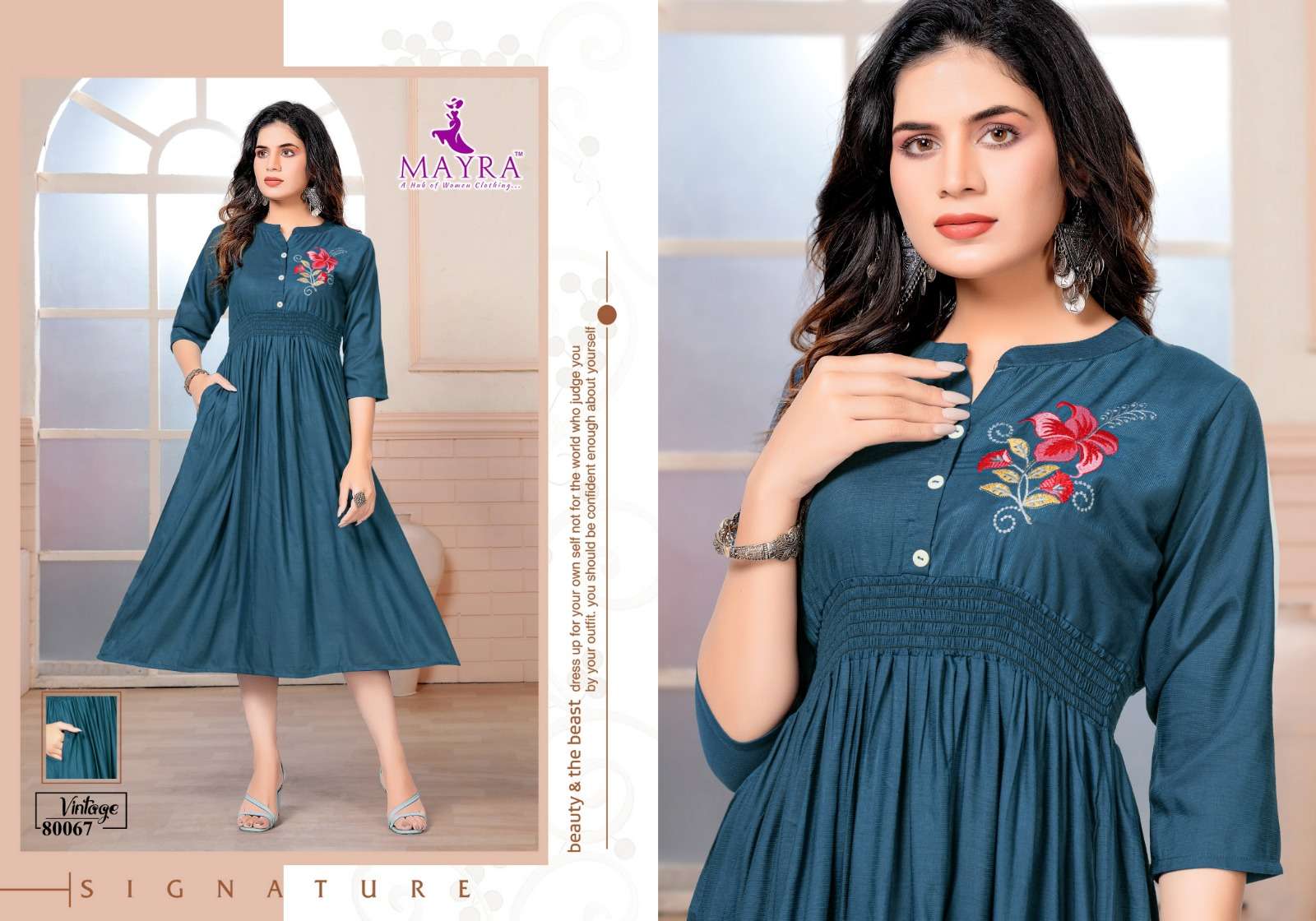 Vintage By Mayra 80066 To 80073 Series Beautiful Stylish Fancy Colorful Casual Wear & Ethnic Wear Viscose Embroidered Kurtis At Wholesale Price