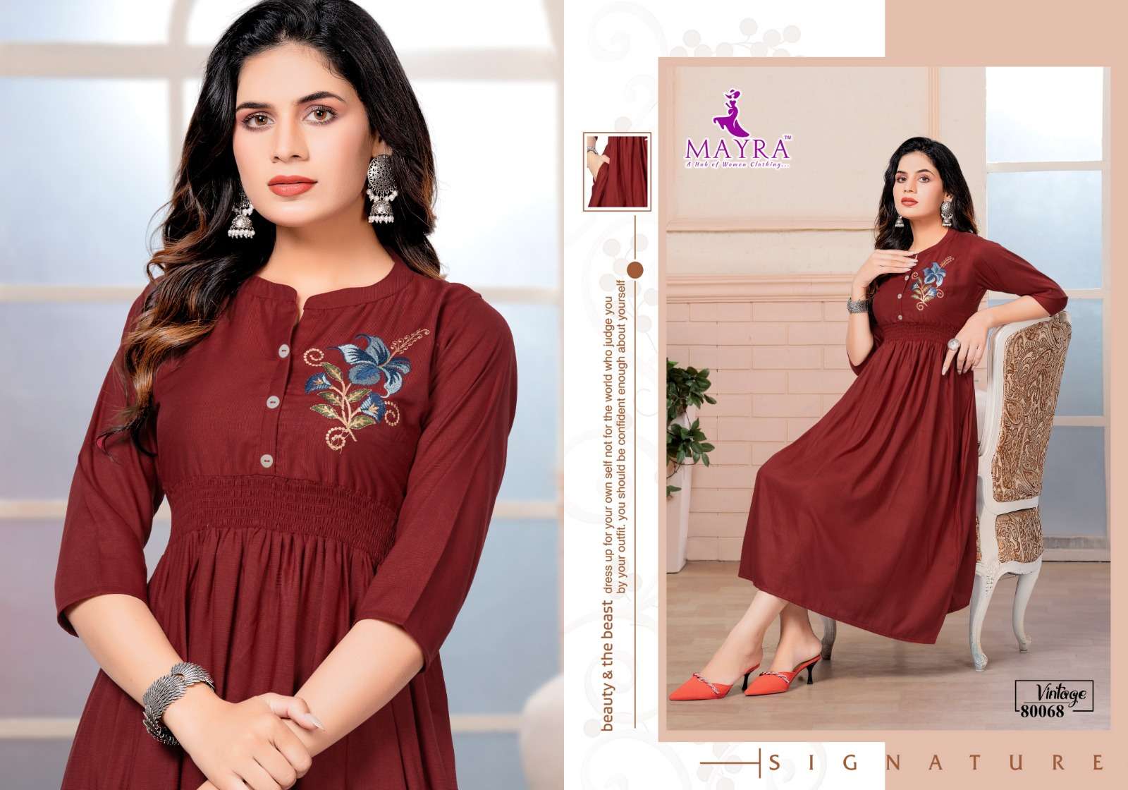 Vintage By Mayra 80066 To 80073 Series Beautiful Stylish Fancy Colorful Casual Wear & Ethnic Wear Viscose Embroidered Kurtis At Wholesale Price
