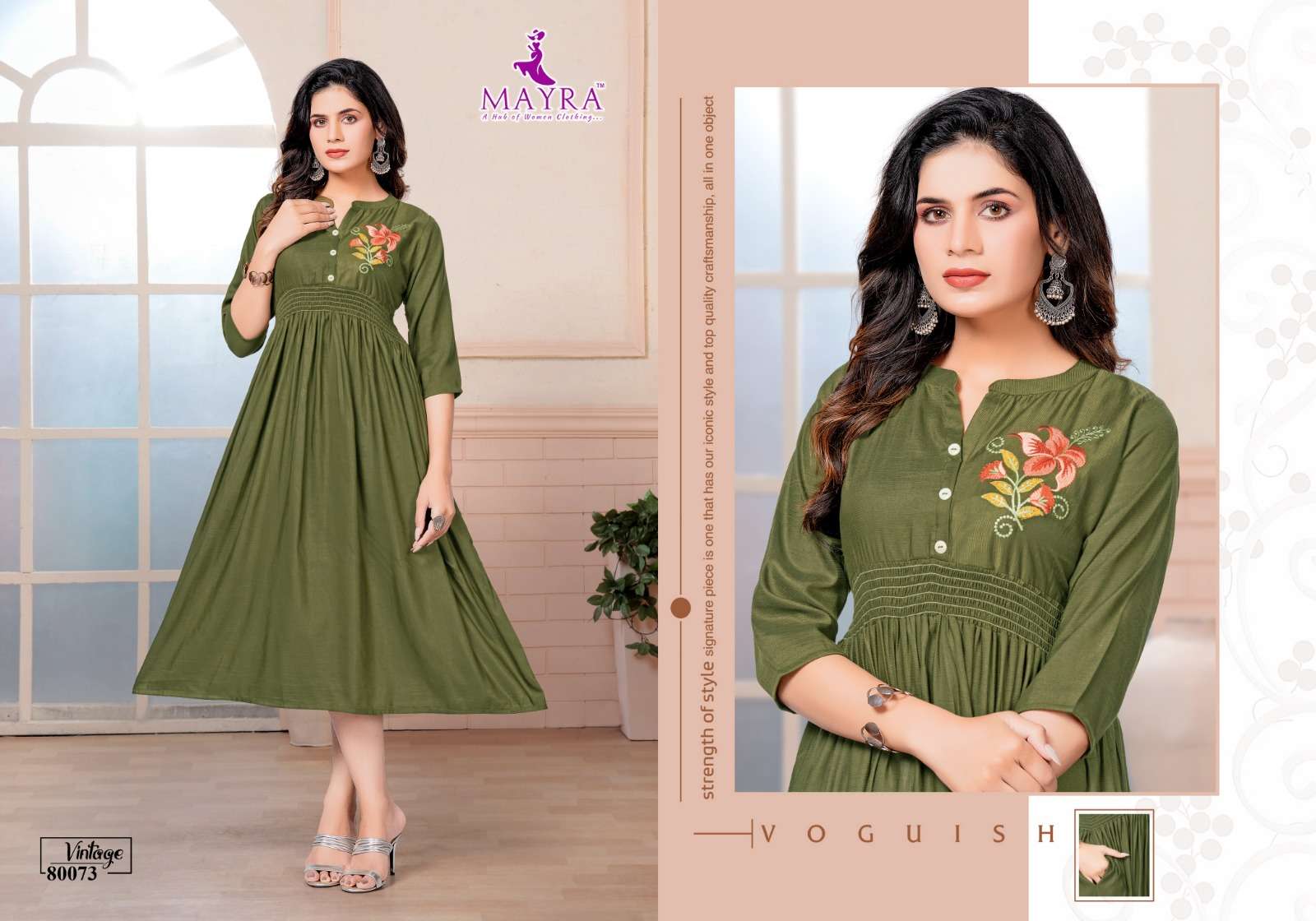 Vintage By Mayra 80066 To 80073 Series Beautiful Stylish Fancy Colorful Casual Wear & Ethnic Wear Viscose Embroidered Kurtis At Wholesale Price