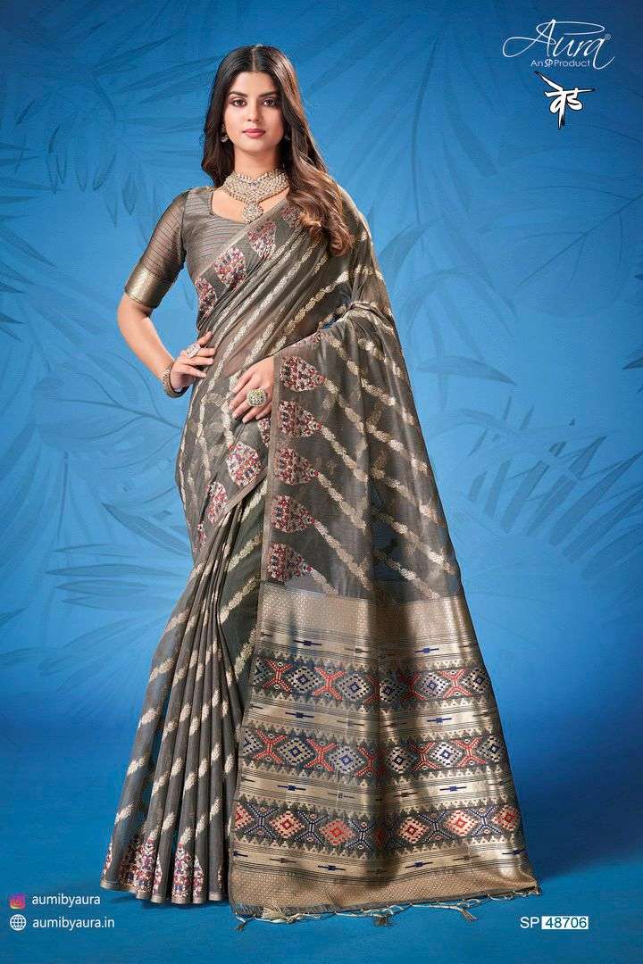 Ved By Aura 48701 To 48706 Series Indian Traditional Wear Collection Beautiful Stylish Fancy Colorful Party Wear & Occasional Wear Cotton Sarees At Wholesale Price