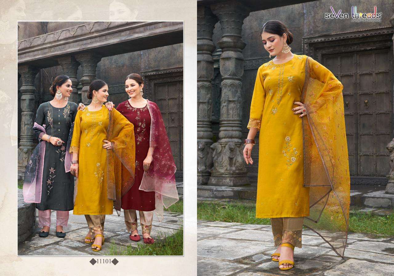 Netri By Seven Theads 11101 To 11107 Series Designer Festive Suits Collection Beautiful Stylish Fancy Colorful Party Wear & Occasional Wear Viscose Cotton Dresses At Wholesale Price
