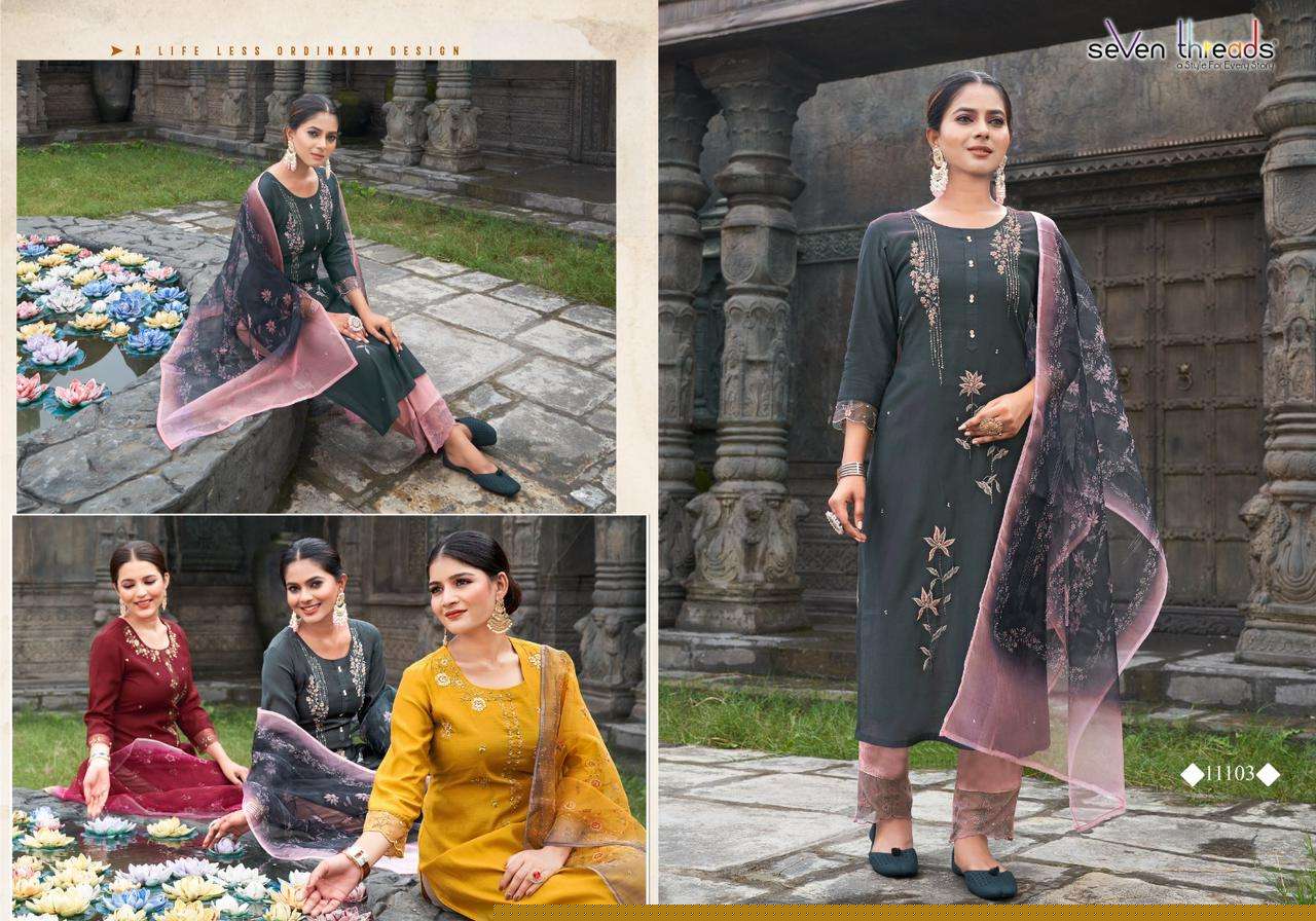 Netri By Seven Theads 11101 To 11107 Series Designer Festive Suits Collection Beautiful Stylish Fancy Colorful Party Wear & Occasional Wear Viscose Cotton Dresses At Wholesale Price