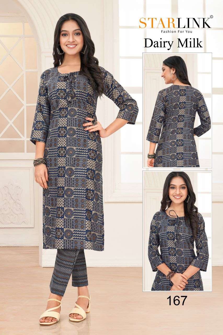 Dairy Milk By Starlink 161 To 188 Series Designer Stylish Fancy Colorful Beautiful Party Wear & Ethnic Wear Collection Rayon Print Kurtis With Bottom At Wholesale Price