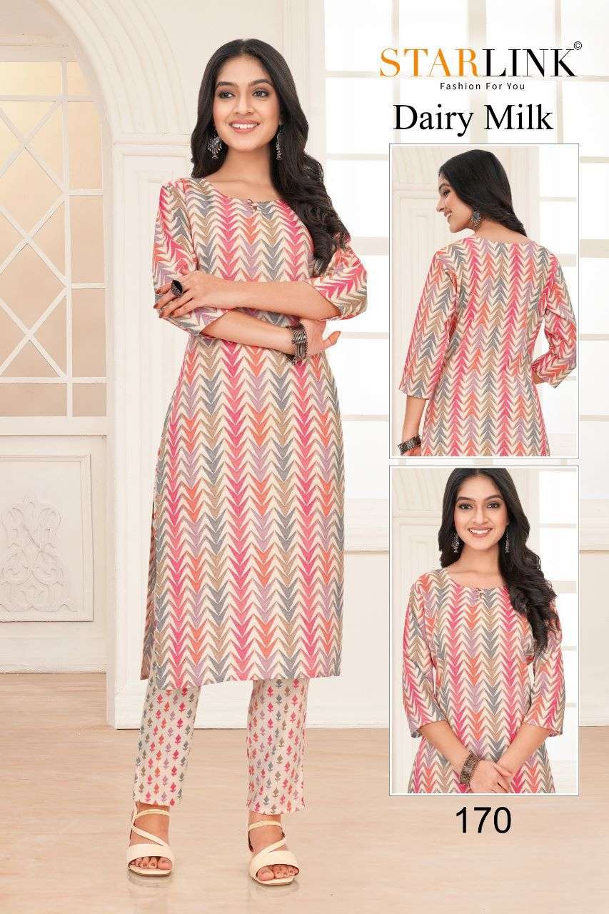 Dairy Milk By Starlink 161 To 188 Series Designer Stylish Fancy Colorful Beautiful Party Wear & Ethnic Wear Collection Rayon Print Kurtis With Bottom At Wholesale Price