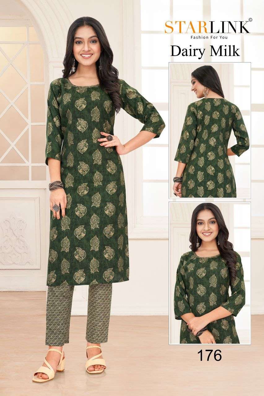 Dairy Milk By Starlink 161 To 188 Series Designer Stylish Fancy Colorful Beautiful Party Wear & Ethnic Wear Collection Rayon Print Kurtis With Bottom At Wholesale Price