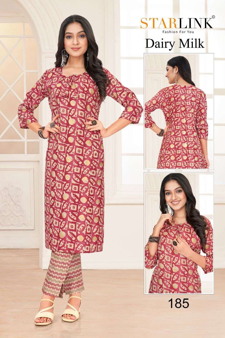 Dairy Milk By Starlink 161 To 188 Series Designer Stylish Fancy Colorful Beautiful Party Wear & Ethnic Wear Collection Rayon Print Kurtis With Bottom At Wholesale Price
