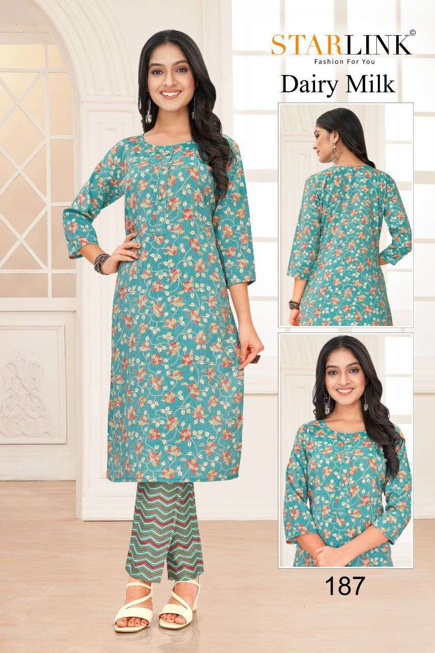 Dairy Milk By Starlink 161 To 188 Series Designer Stylish Fancy Colorful Beautiful Party Wear & Ethnic Wear Collection Rayon Print Kurtis With Bottom At Wholesale Price