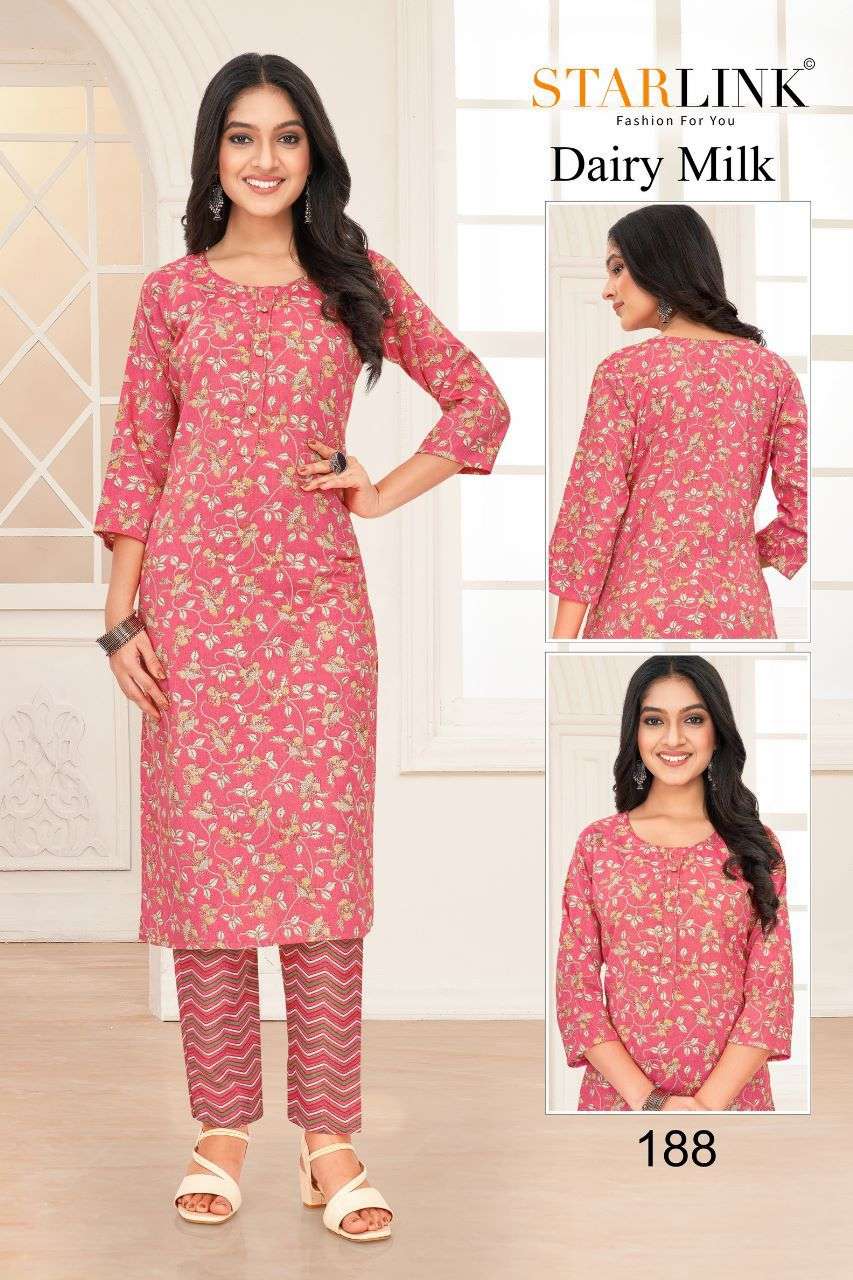Dairy Milk By Starlink 161 To 188 Series Designer Stylish Fancy Colorful Beautiful Party Wear & Ethnic Wear Collection Rayon Print Kurtis With Bottom At Wholesale Price