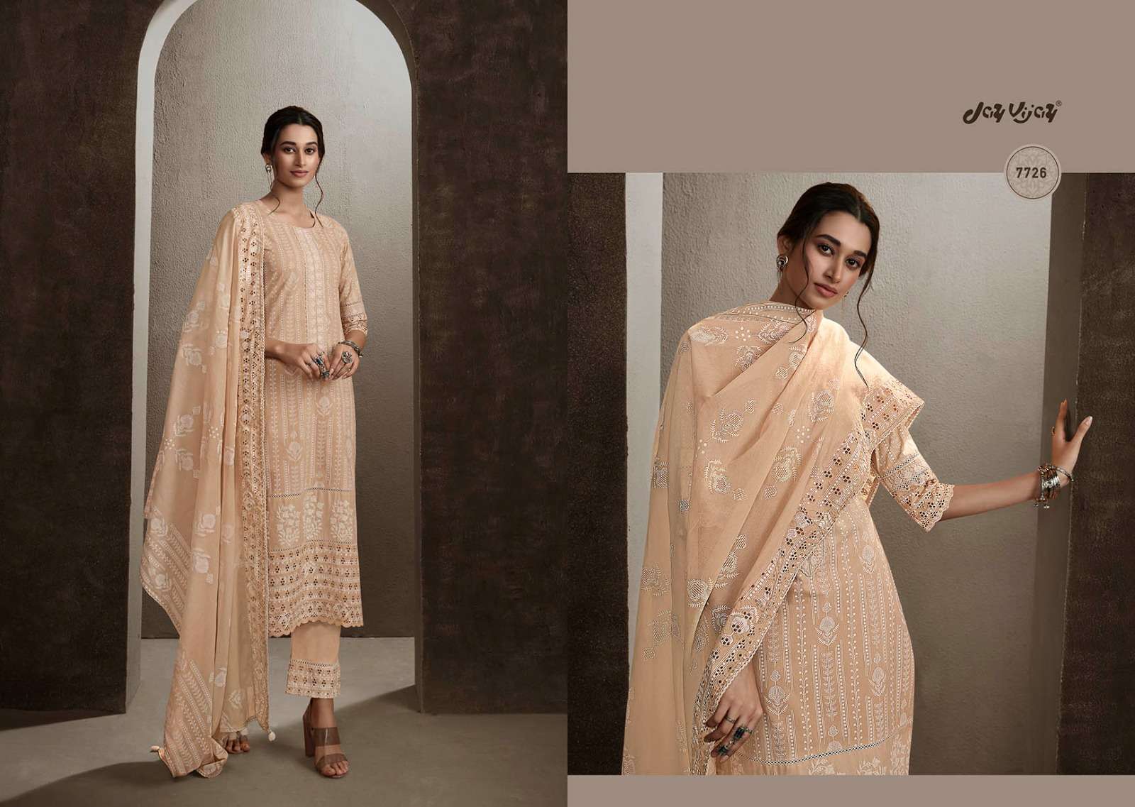 Shehnaaz By Jay Vijay Prints 7721 To 7728 Series Designer Festive Suits Beautiful Stylish Fancy Colorful Party Wear & Occasional Wear Pure Cotton Embroidered Dresses At Wholesale Price