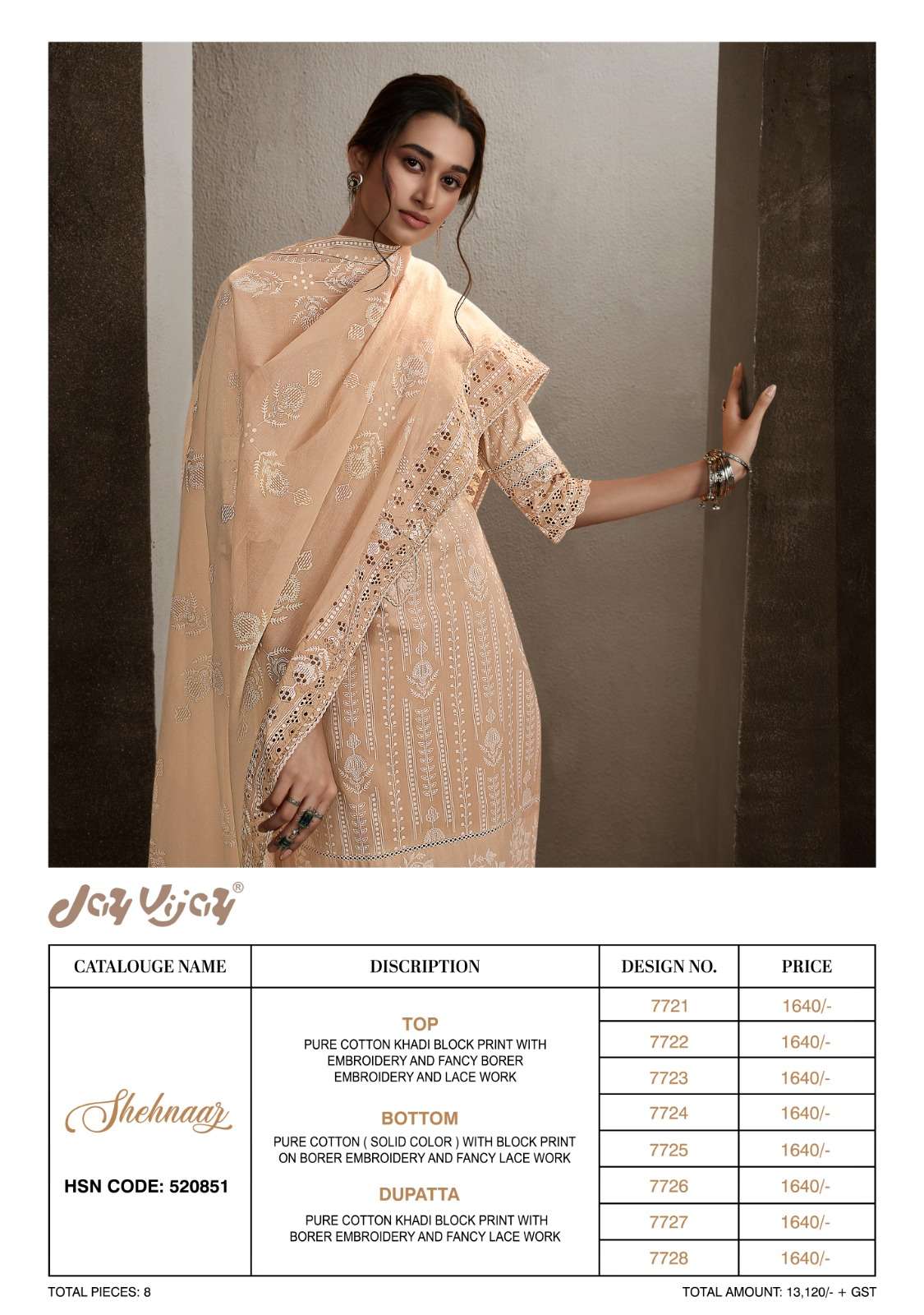 Shehnaaz By Jay Vijay Prints 7721 To 7728 Series Designer Festive Suits Beautiful Stylish Fancy Colorful Party Wear & Occasional Wear Pure Cotton Embroidered Dresses At Wholesale Price