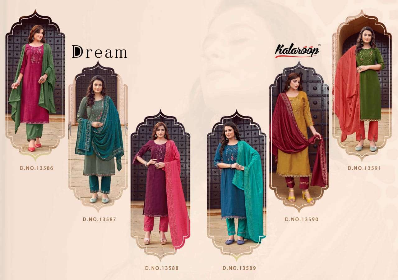 Dream By Kalaroop 13586 To 13591 Series Designer Festive Suits Beautiful Stylish Fancy Colorful Party Wear & Occasional Wear Heavy Rayon Dresses At Wholesale Price