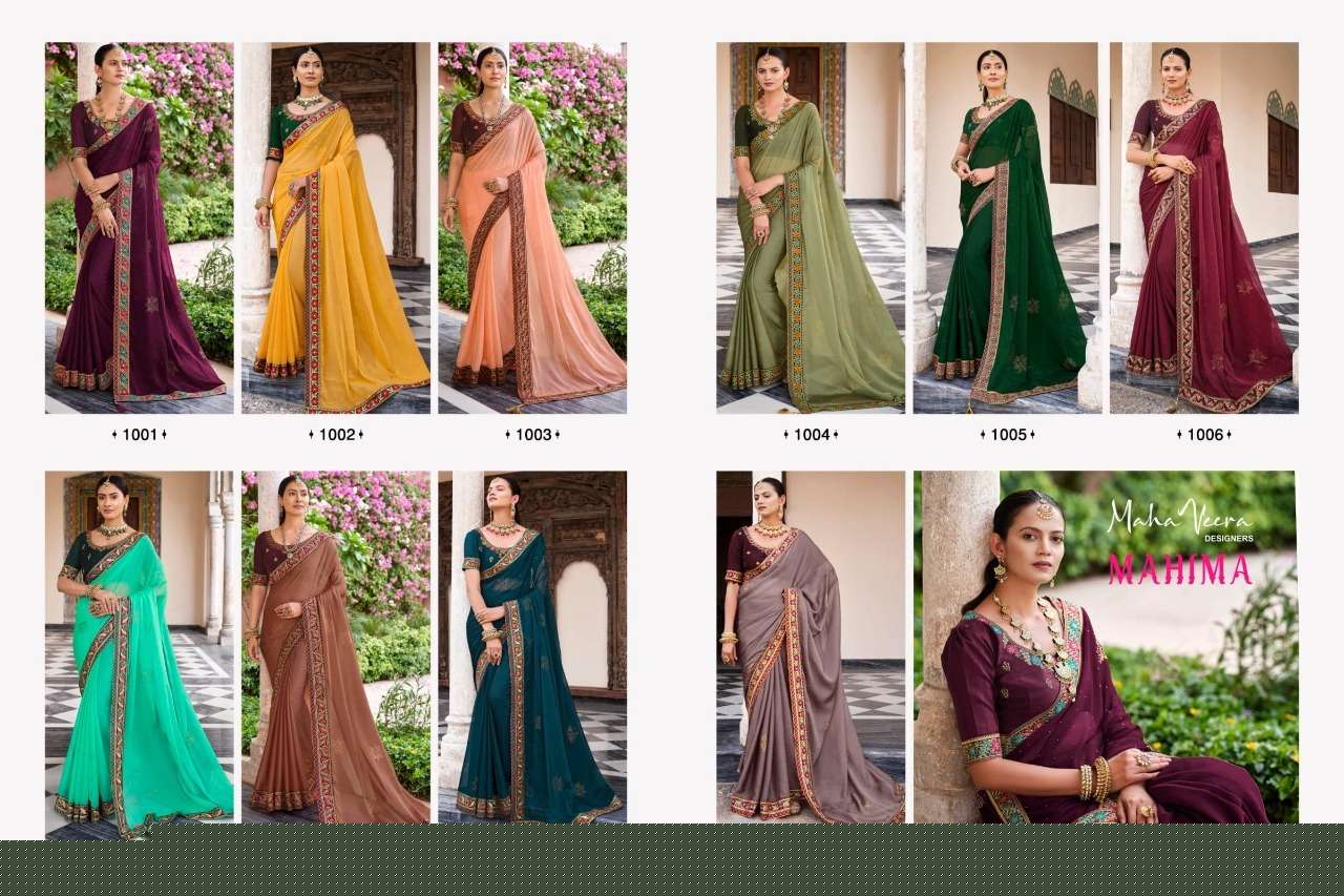 Mahima By Maha Veera Designer 1001 To 1010 Series Indian Traditional Wear Collection Beautiful Stylish Fancy Colorful Party Wear & Occasional Wear Chiffon Sarees At Wholesale Price