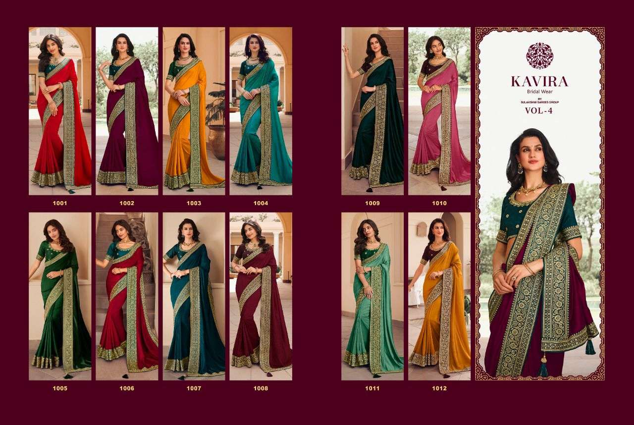Kavira Vol-4 By Kavira 1001 To 1012 Series Indian Traditional Wear Collection Beautiful Stylish Fancy Colorful Party Wear & Occasional Wear Vichitra Sarees At Wholesale Price