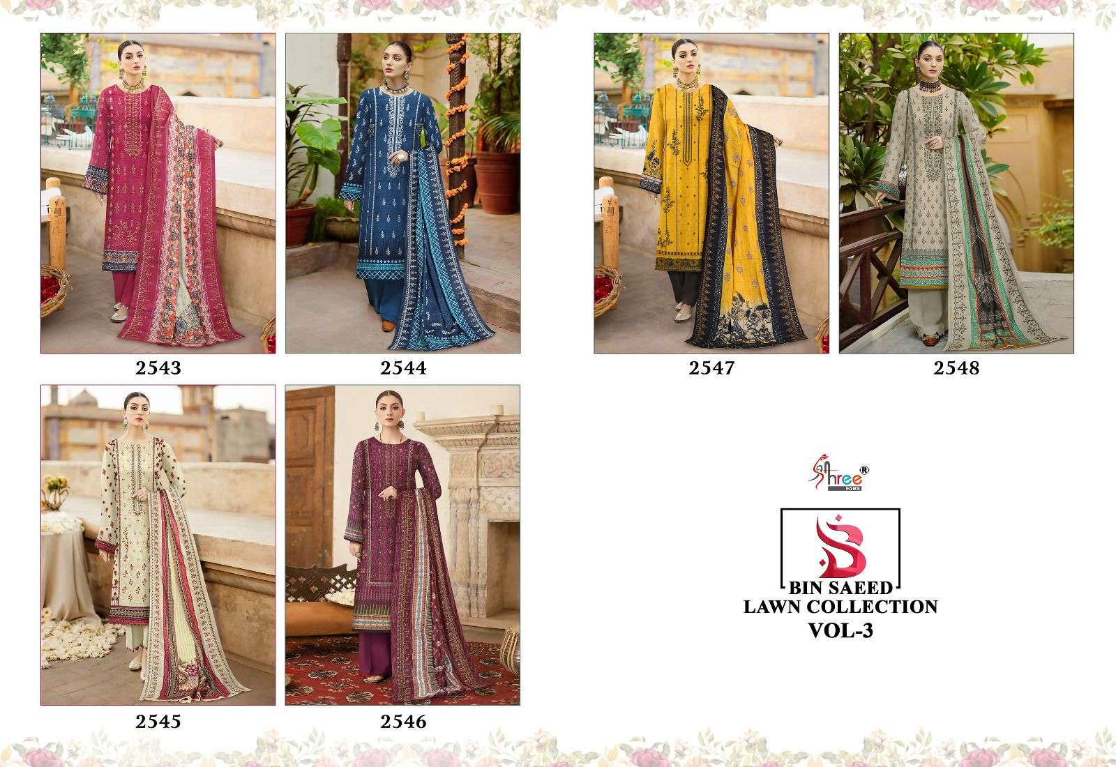 Bin Saeed Lawn Collection Vol-3 By Shree Fabs 2543 To 2548 Series Beautiful Pakistani Suits Colorful Stylish Fancy Casual Wear & Ethnic Wear Pure Lawn Embroidered Dresses At Wholesale Price
