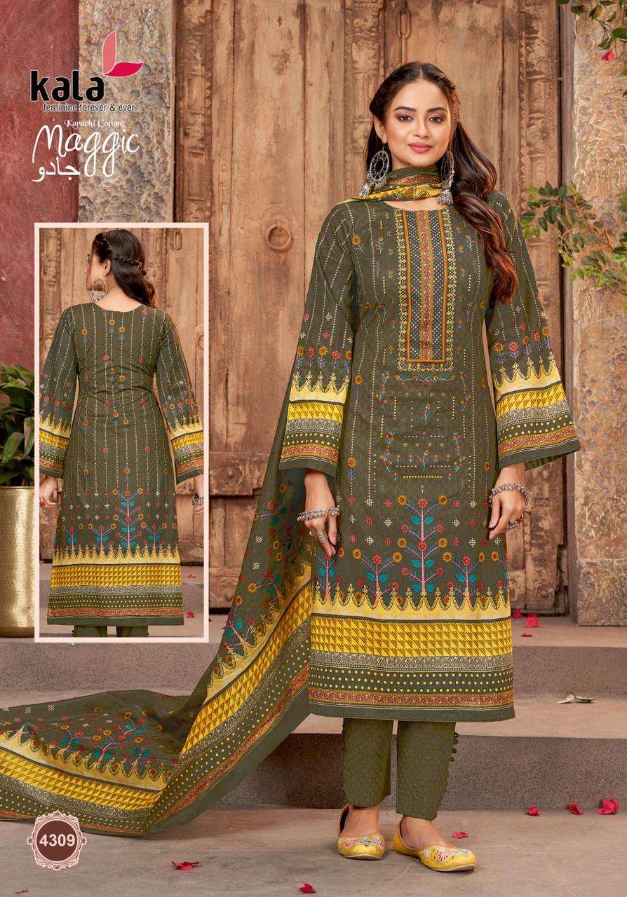 Maggic Vol-18 By Kala 4301 To 4312 Series Beautiful Suits Stylish Colorful Fancy Casual Wear & Ethnic Wear Pure Cotton Print Dresses At Wholesale Price
