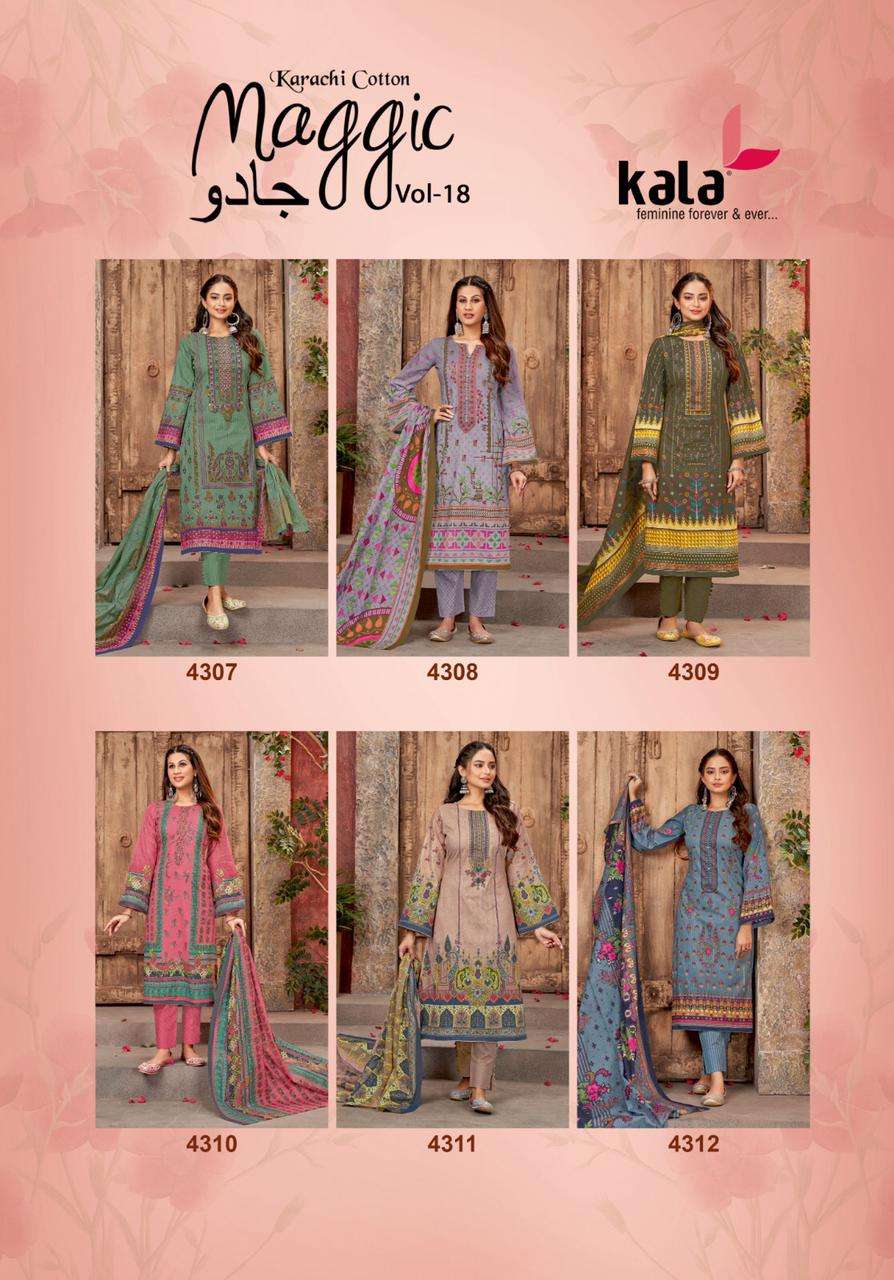 Maggic Vol-18 By Kala 4301 To 4312 Series Beautiful Suits Stylish Colorful Fancy Casual Wear & Ethnic Wear Pure Cotton Print Dresses At Wholesale Price